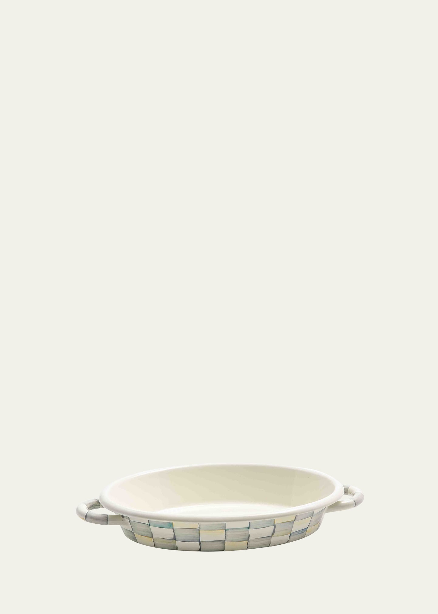 Mackenzie-childs Sterling Check Enamel Oval Gratin Dish, Medium In White