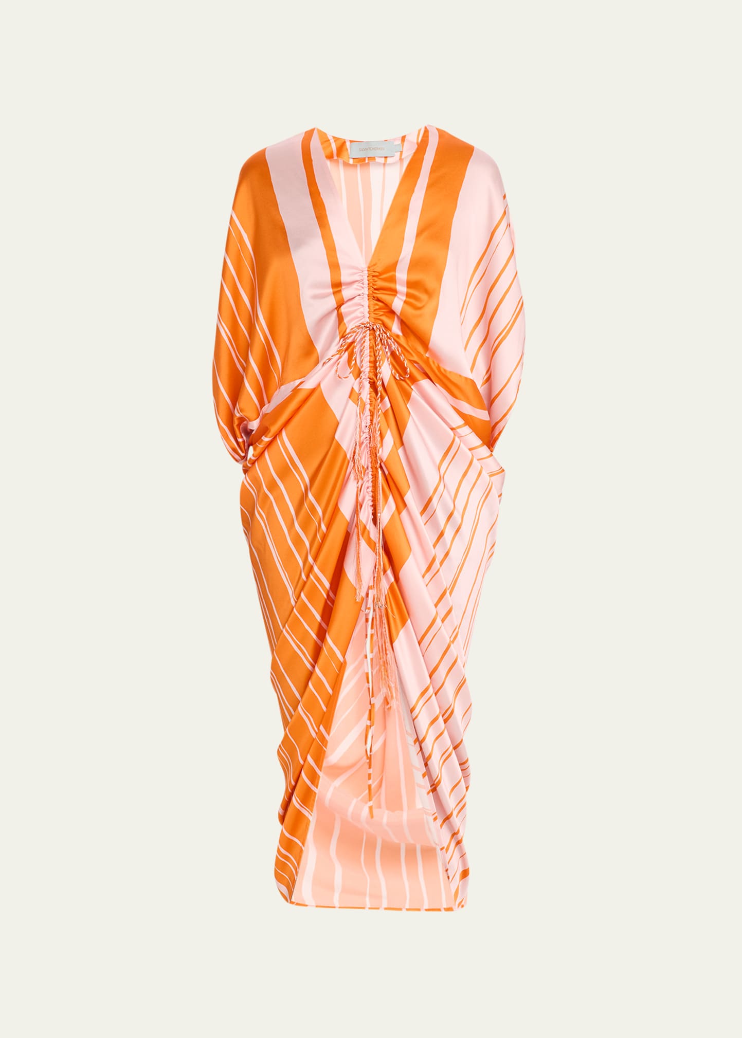 Silvia Tcherassi Cloister Stripe-print Ruched Midi Silk Dress In Orange ...