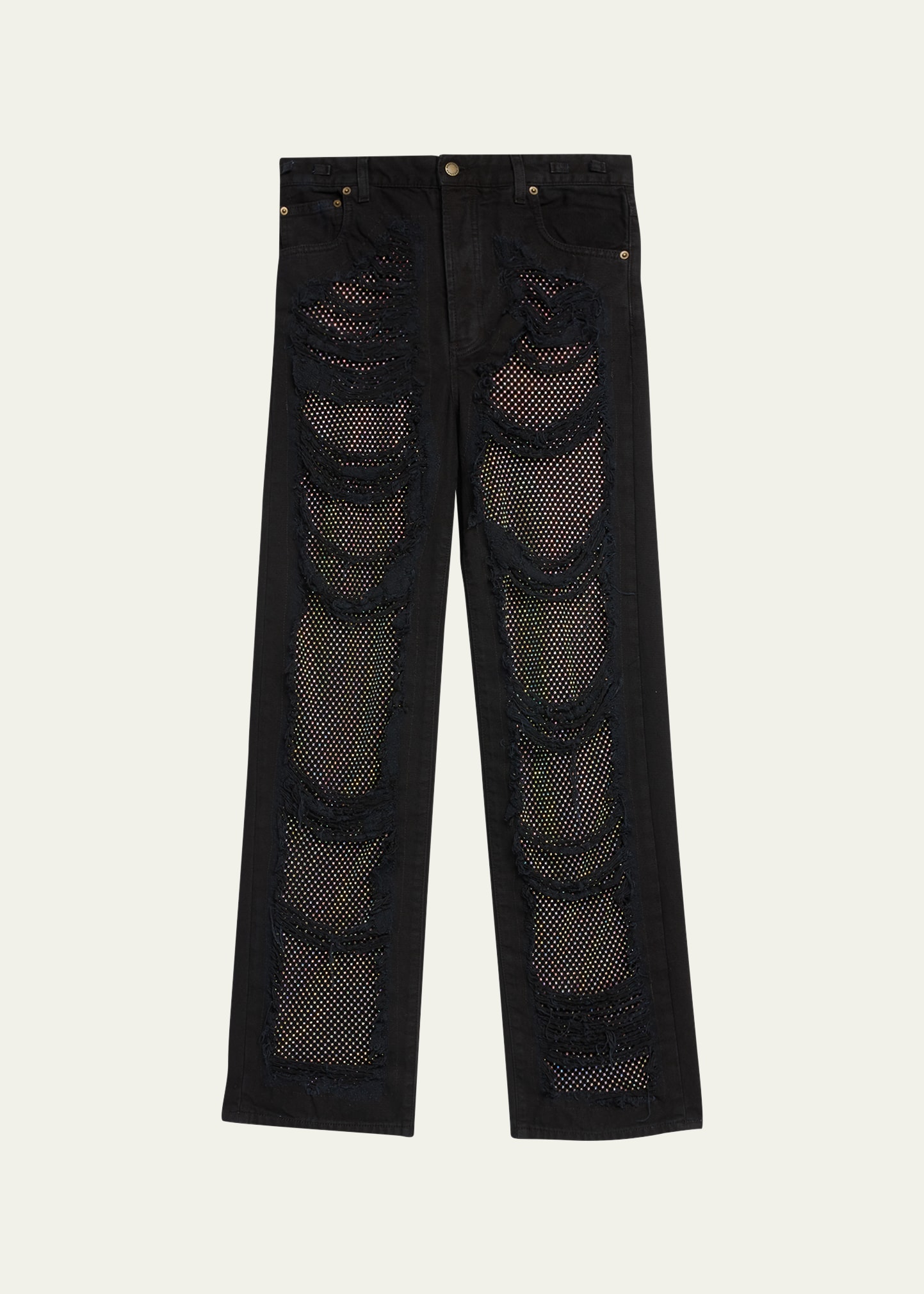 Karen Shredded Crystal-Panel Straight-Leg Jeans