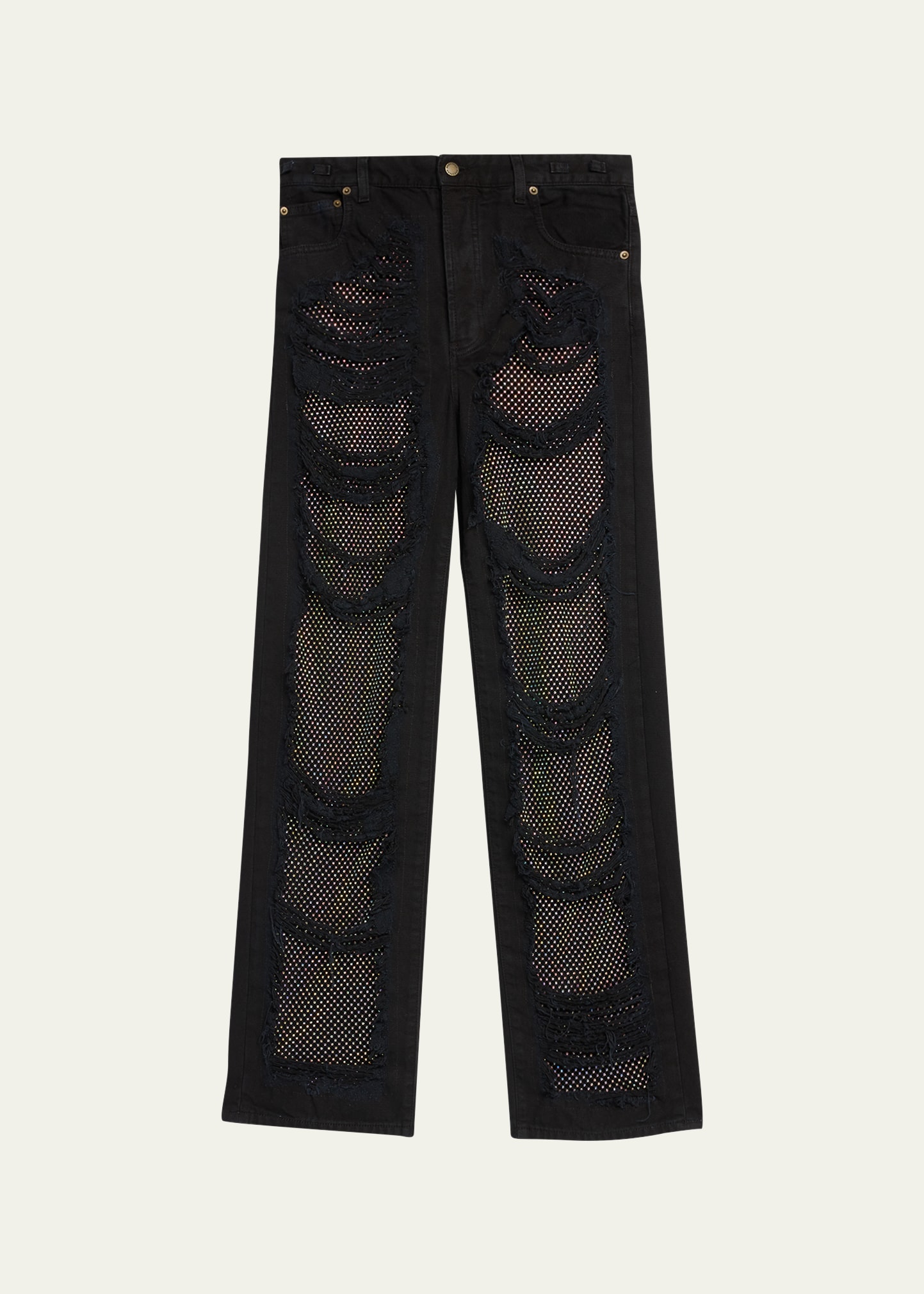 Darkpark Crystal-stitched Holey Wide-leg Pants In Black