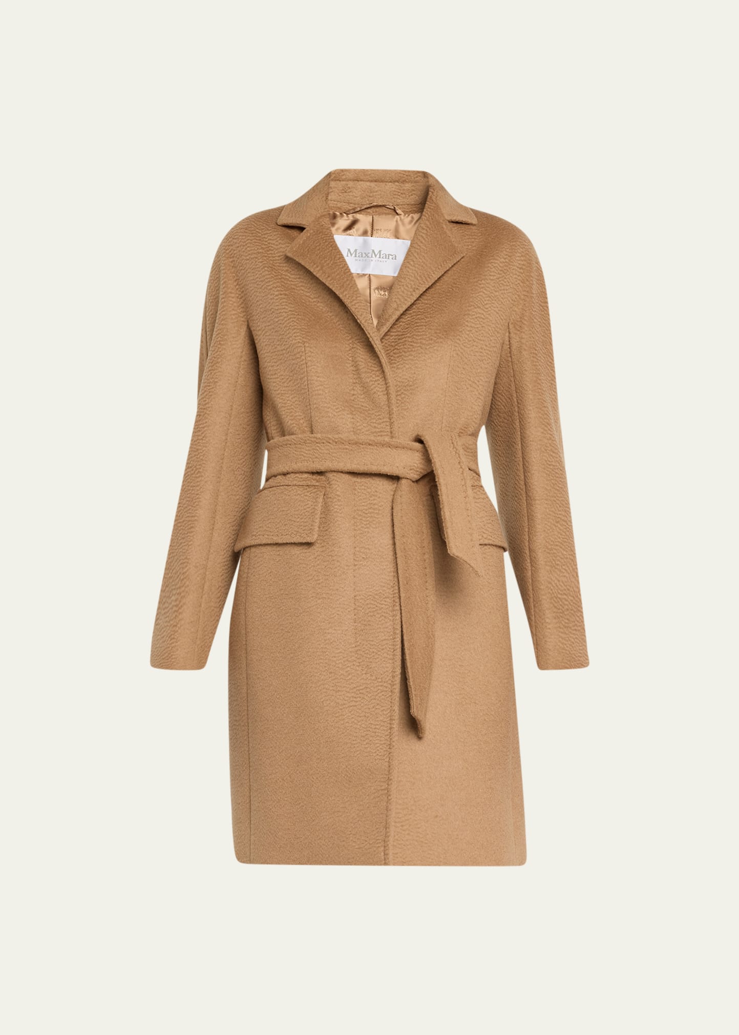 Max Mara Valle Cashmere Coat With Belt At Waist In Camel