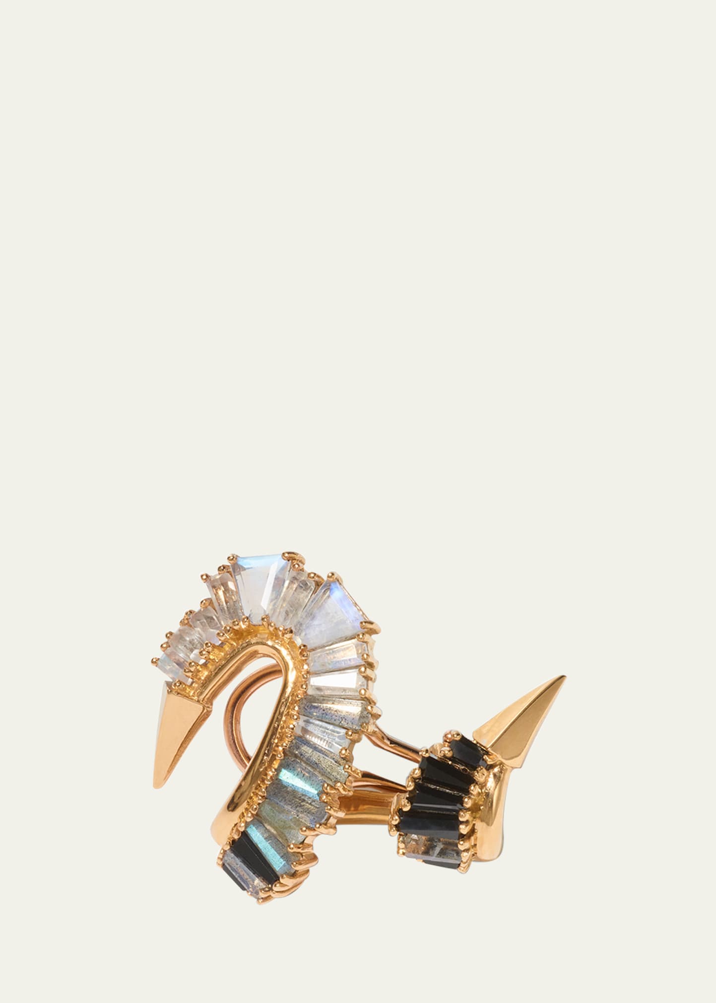 20K Recycled Rose Gold Serpent Ear Cuff with Rainbow Moonstone, Labradorite and Black Spinel, Single