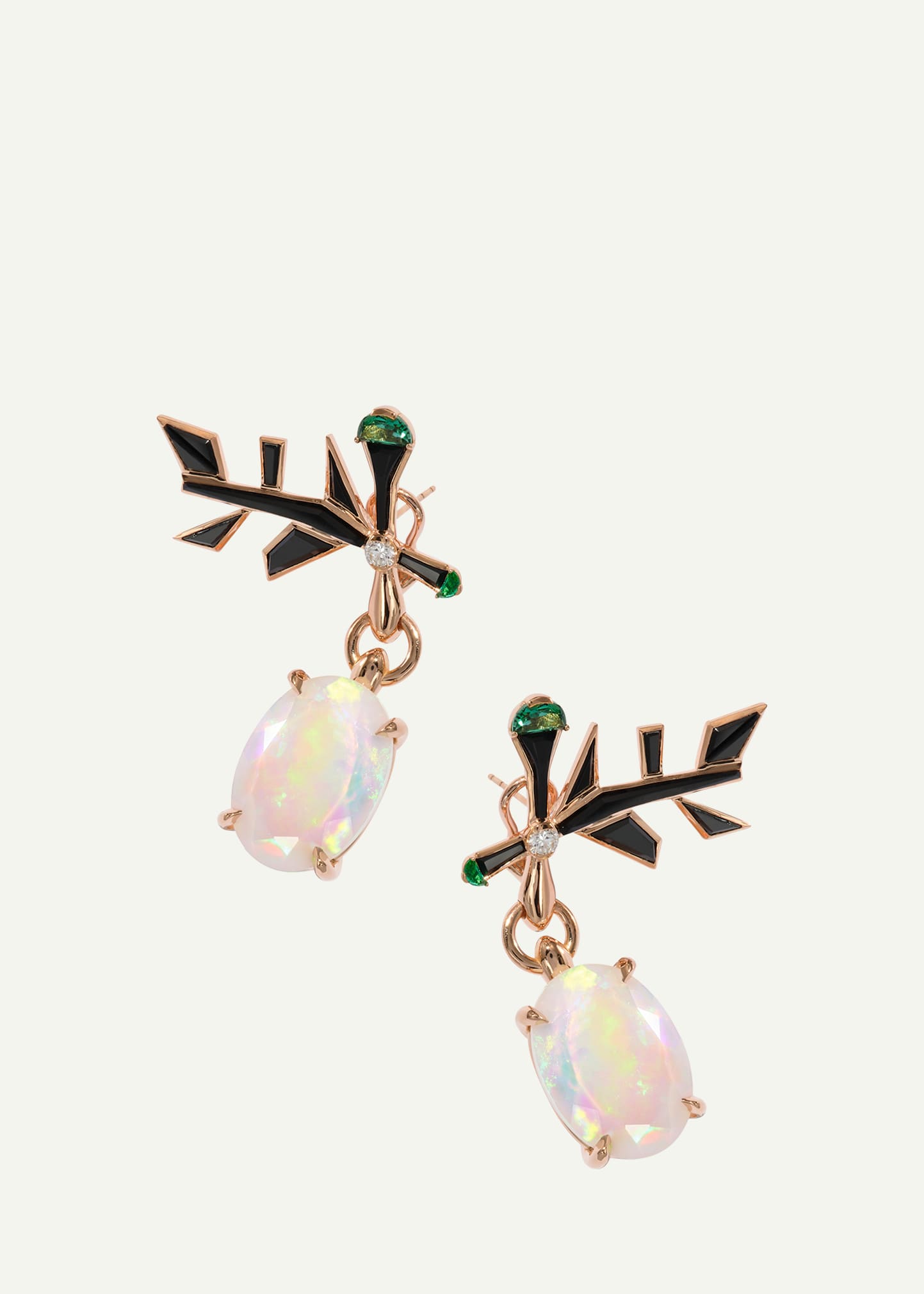 20K Rose Gold Giogo Earrings with Ethiopian Opal, Black Spinel, Blue Tourmaline, Emeralds and Diamonds