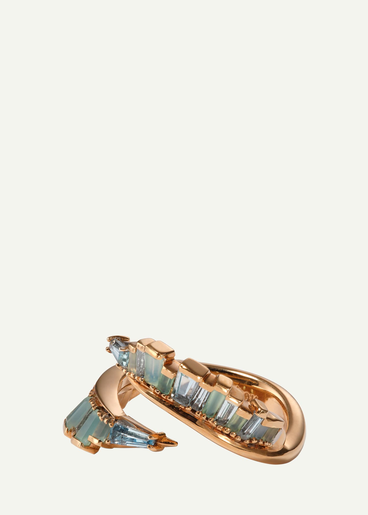 20K Recycled Rose Gold Ruched Open Coil Ring with Aquamarine and Blue Peruvian Opal