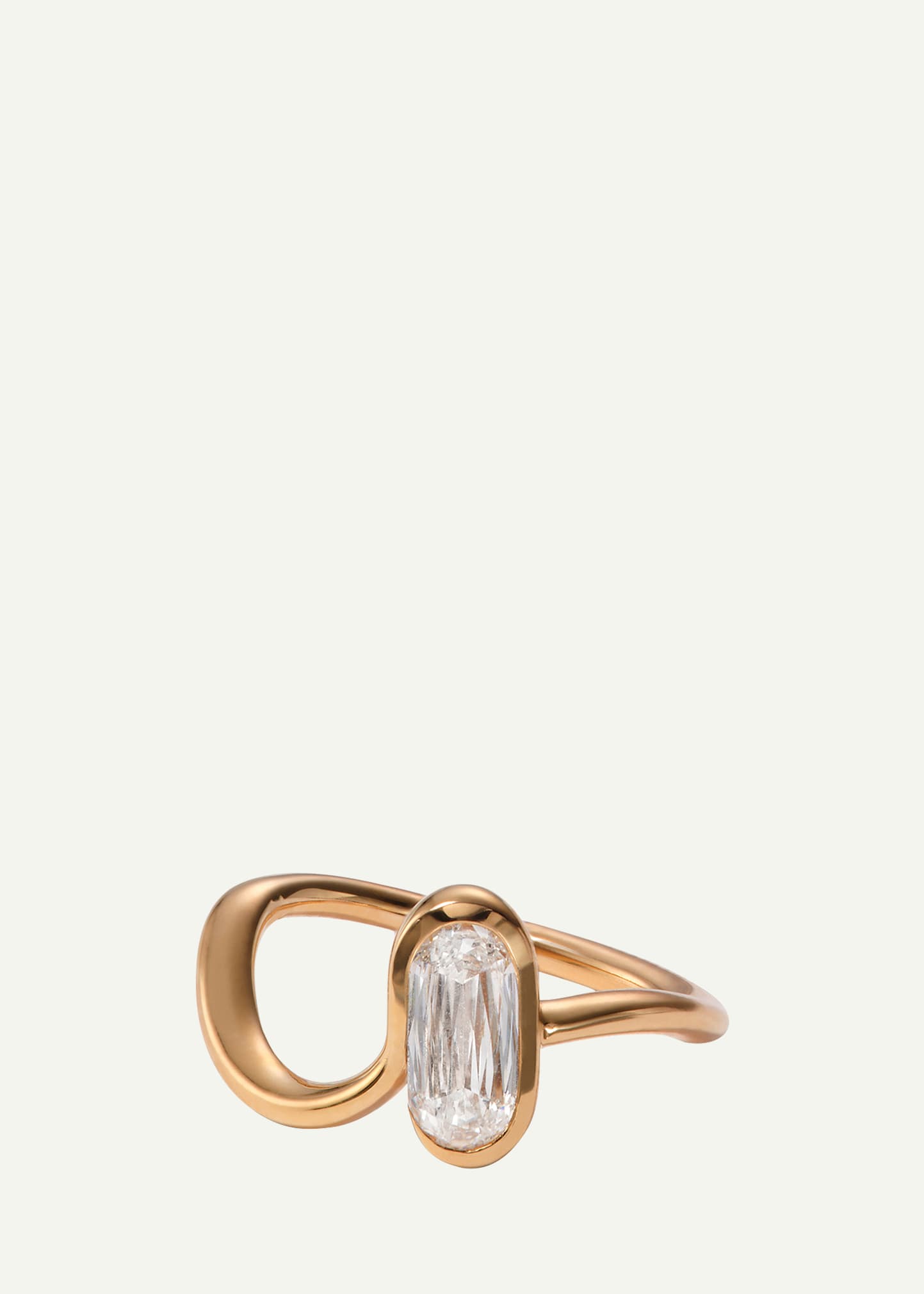 20K Rose Gold Twist and Tie Oval Solitaire Ring with White Diamond