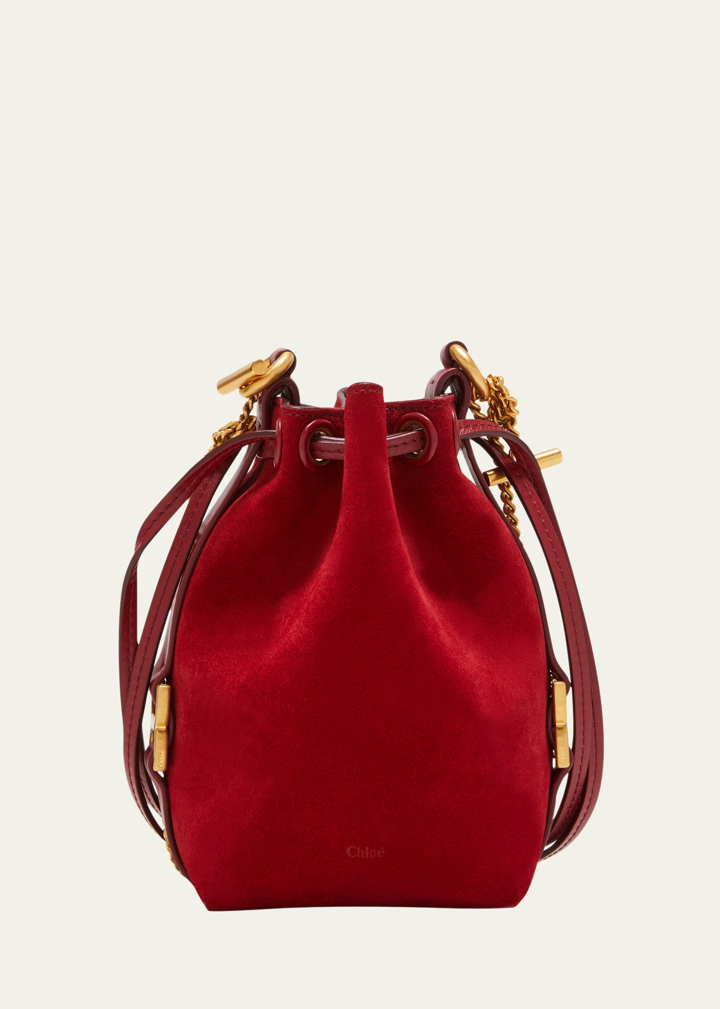 Marcie Micro Bucket Bag in Suede with Chain Strap