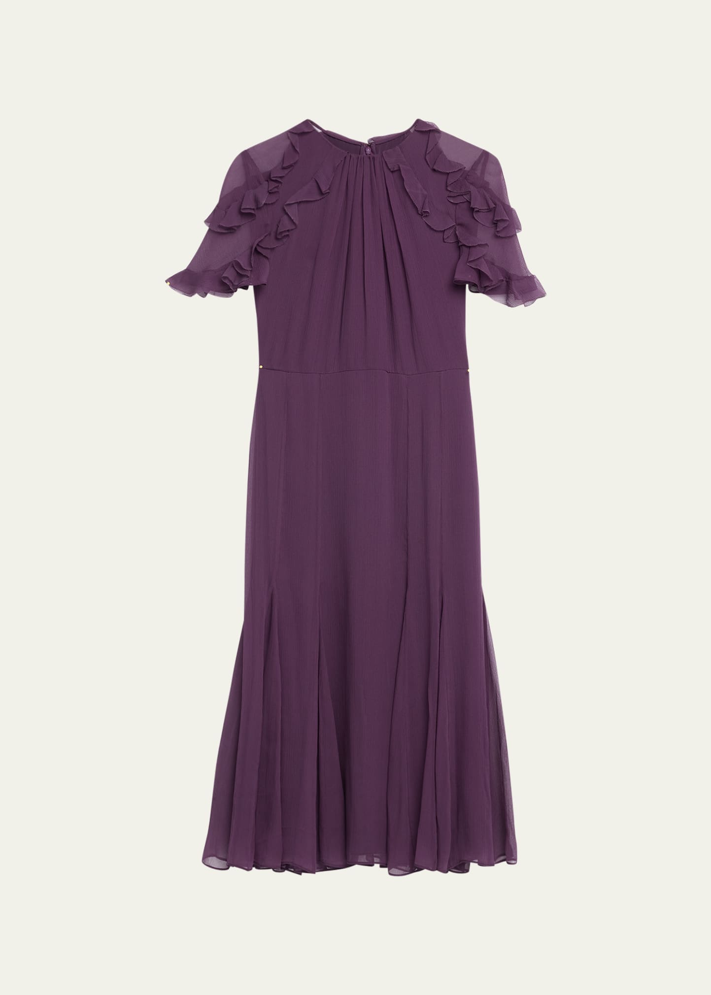 Chiffon Ruffle-Sleeve Day Dress