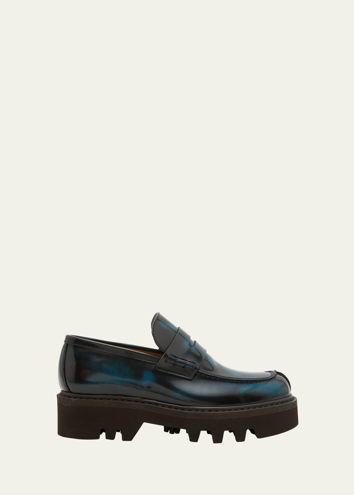 Dries Van Noten Leather Penny Loafers In Petrol