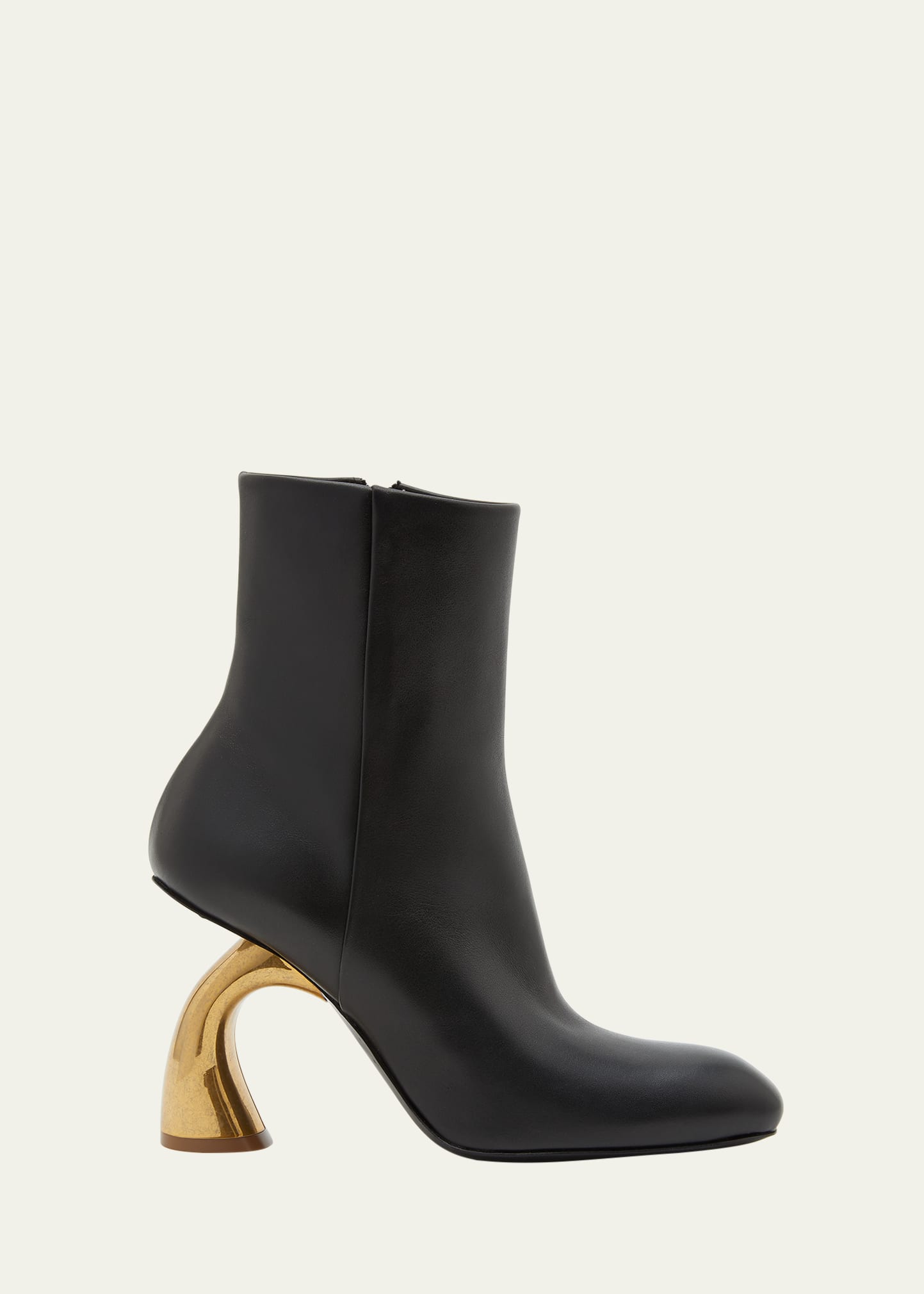 Dries Van Noten Leather Metallic-heel Ankle Booties In Black