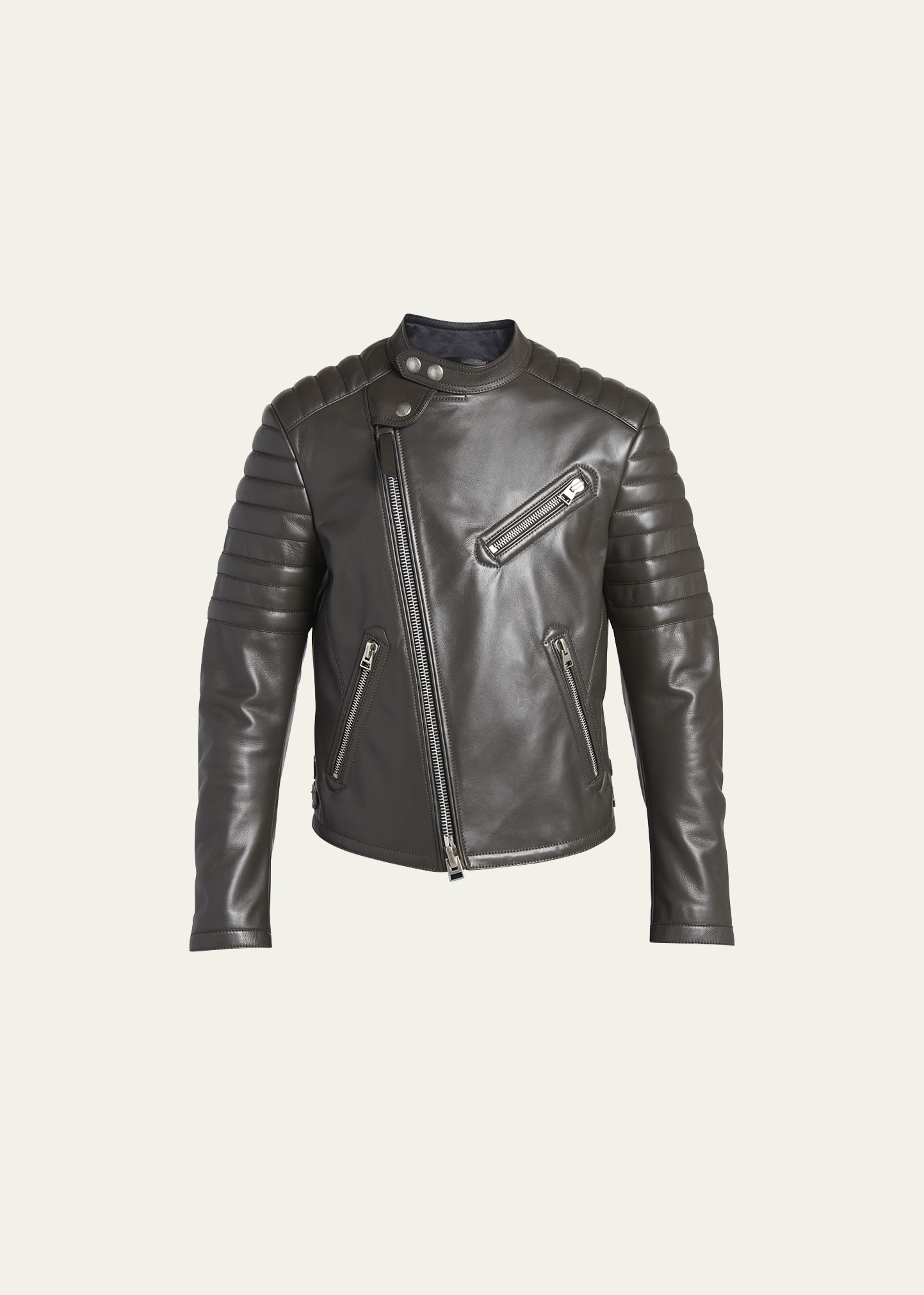 Tom Ford Men's Leather Moto Jacket In Chocolate