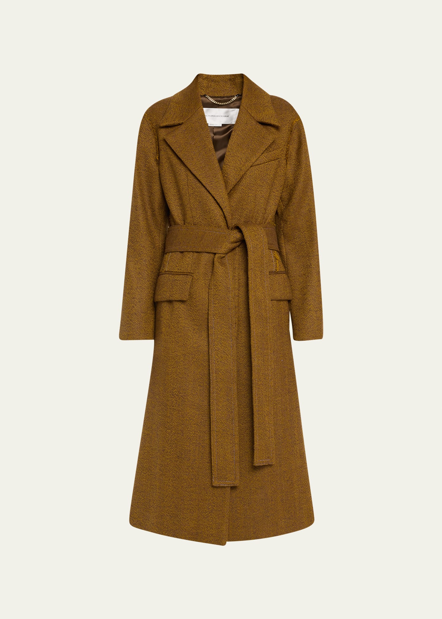 Victoria Beckham Wool-blend Coat In Yellow Ochre/brow