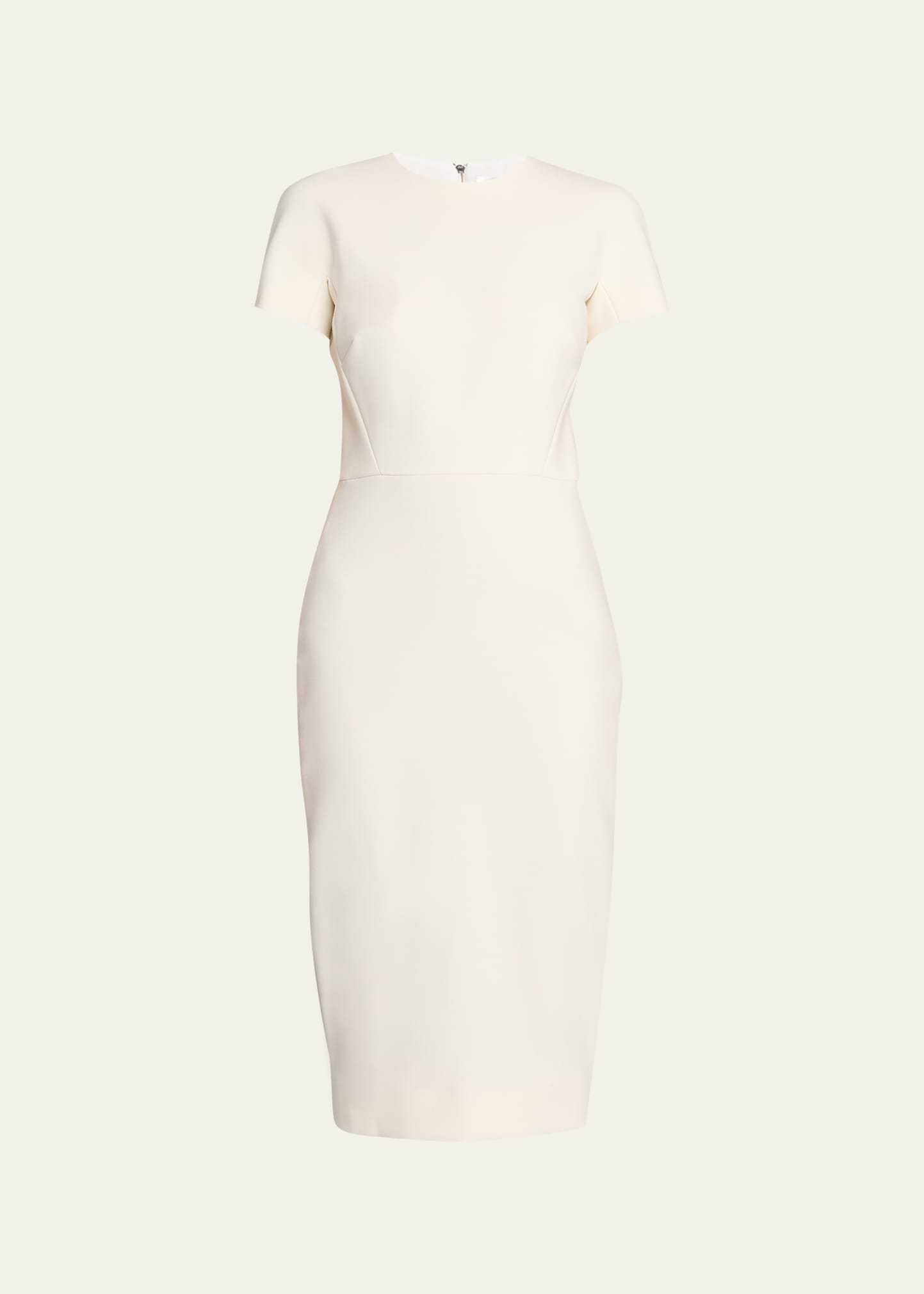 Shop Victoria Beckham T-shirt Fitted Midi Dress With Back Zipper In Ivory