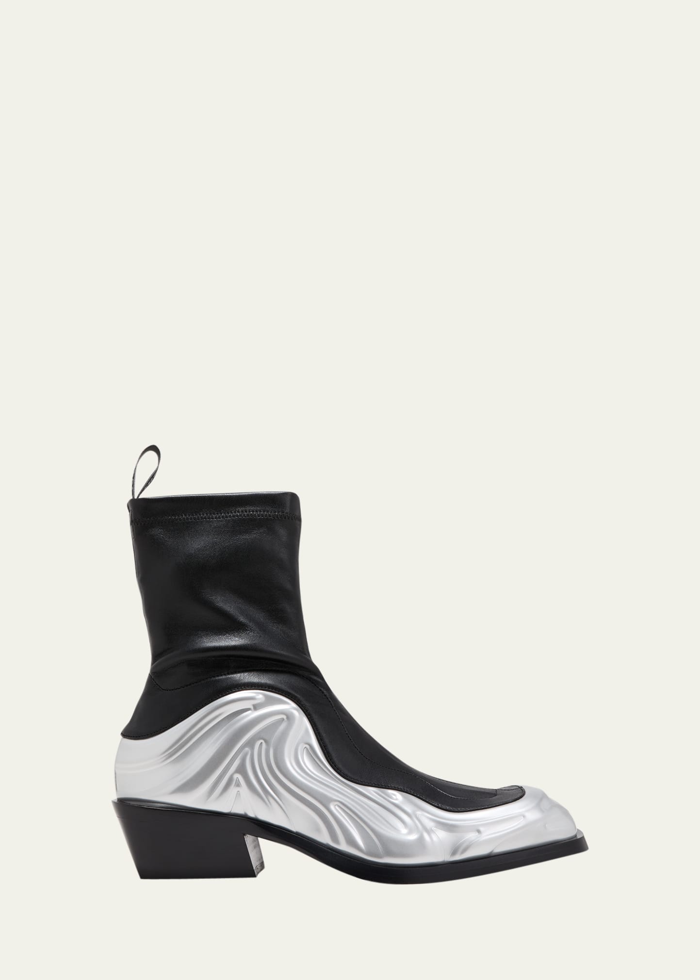 Versace Solare Leather Boots In Black/silver