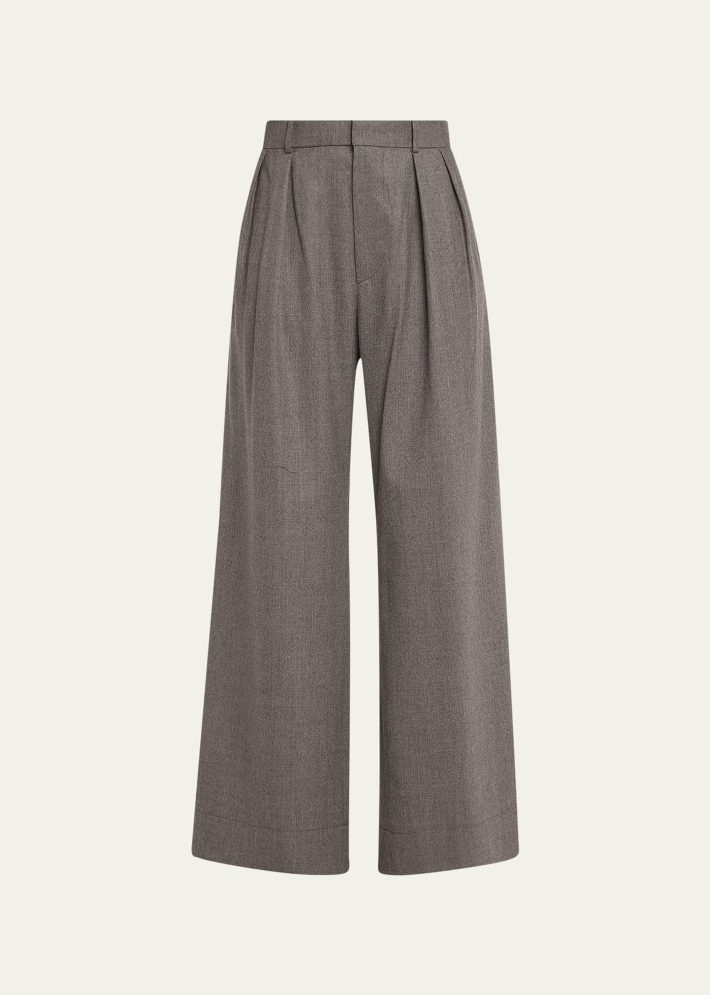 Wardrobe.nyc Low Rise Pintuck Wide-leg Flannel Trousers In Charcoal