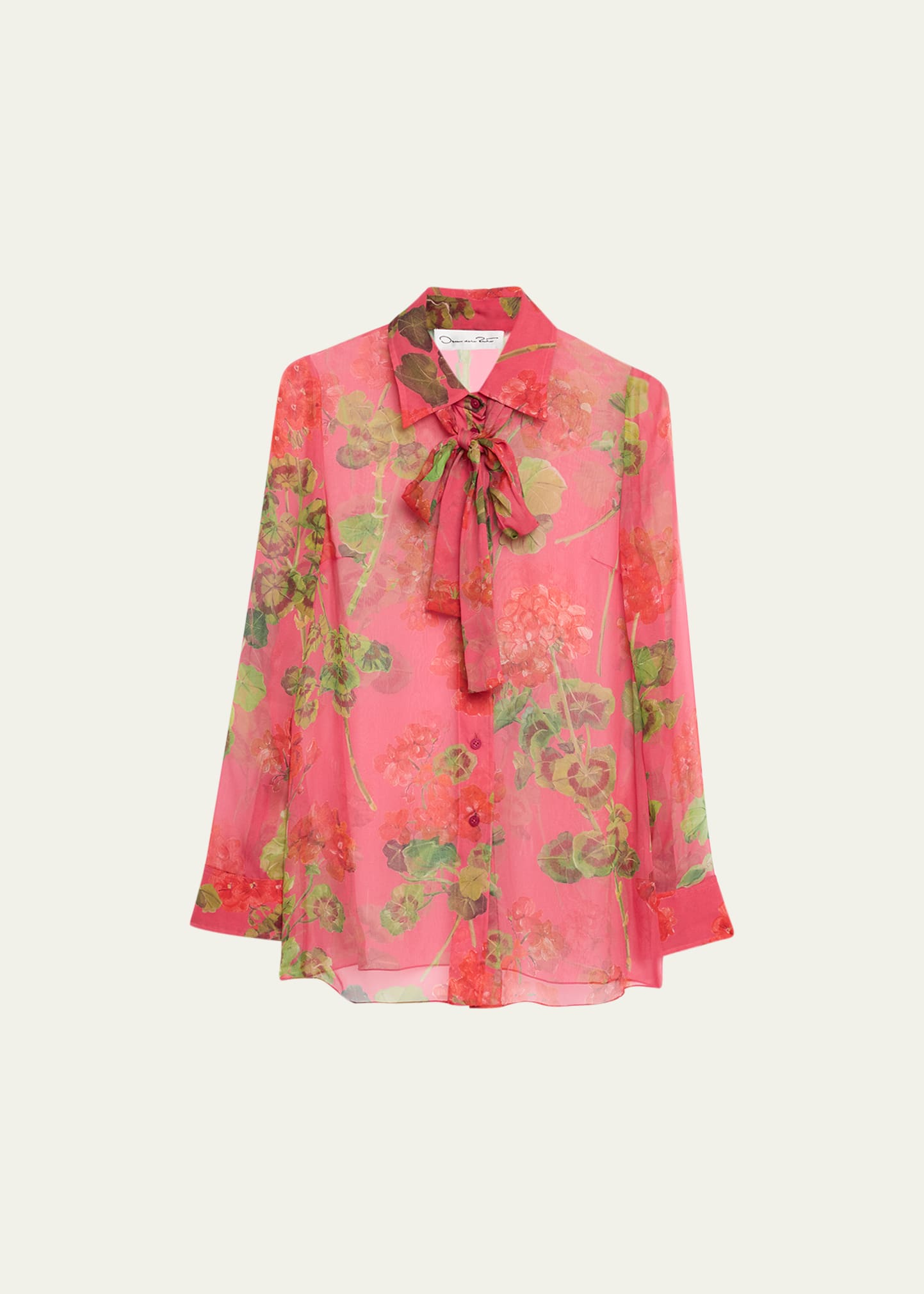 Tie Neck Geranium Chiffon Blouse