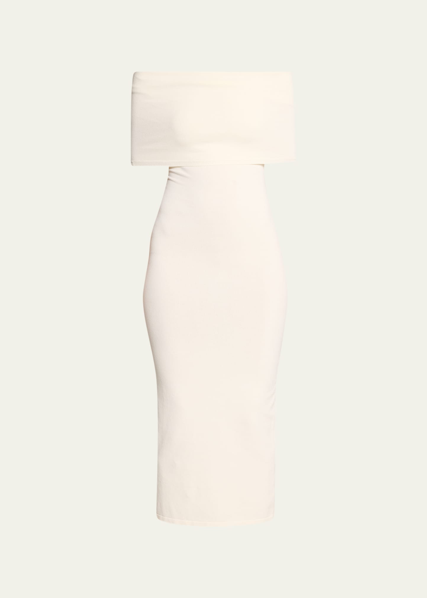Wardrobe.nyc Shoulder-baring Bodycon Midi Dress In Off White