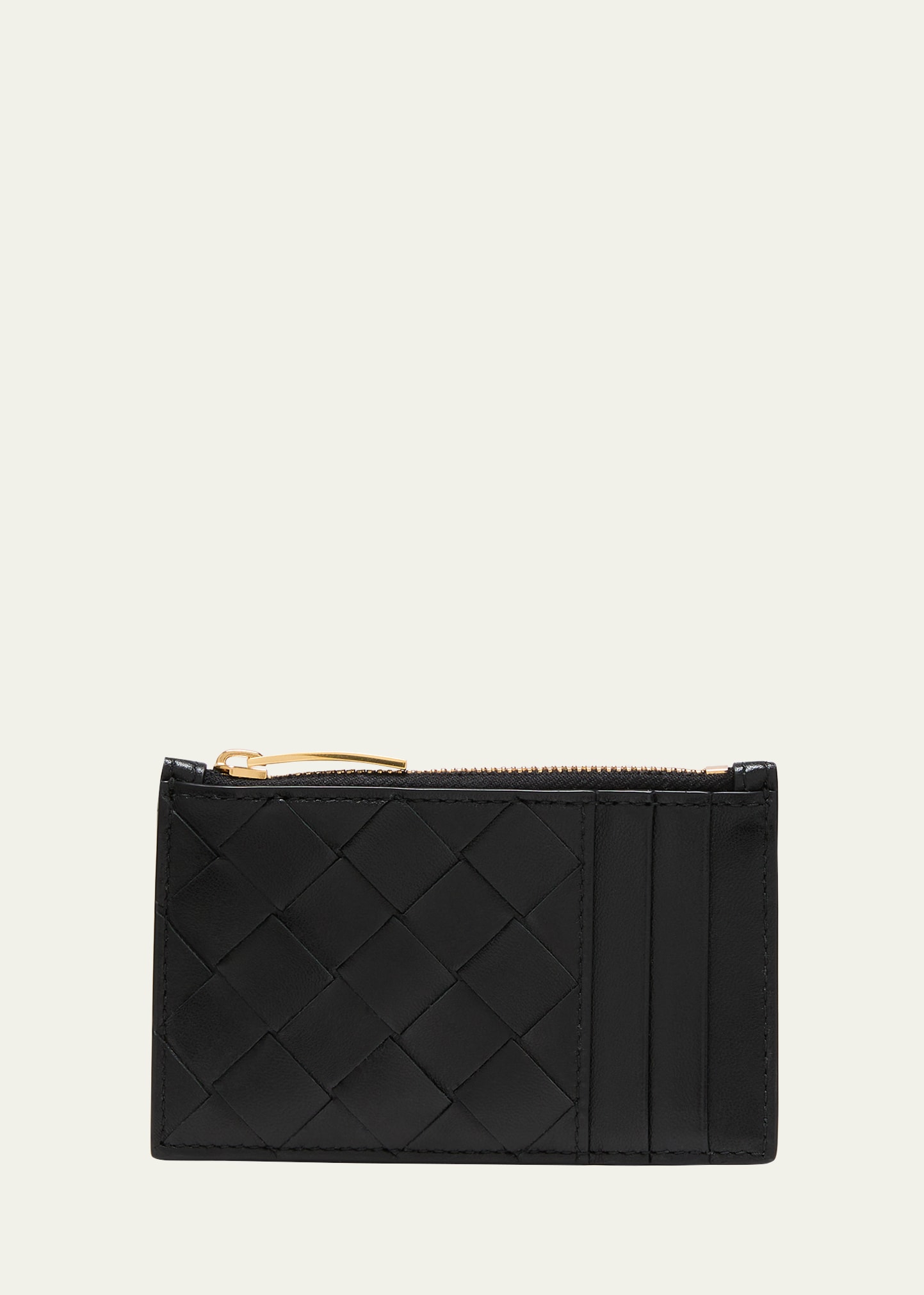 Bottega Veneta Intrecciato Leather Zip Pocket Cardholder In 8425 Black