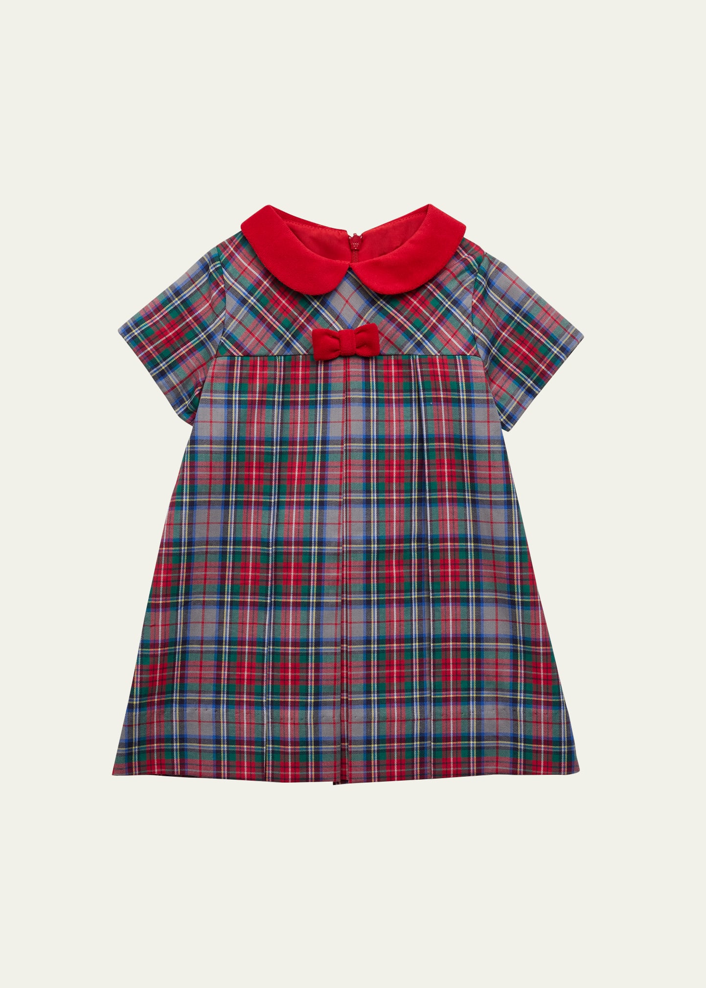Girl's Plaid Pleated Collared Dress, Size 6M-24M