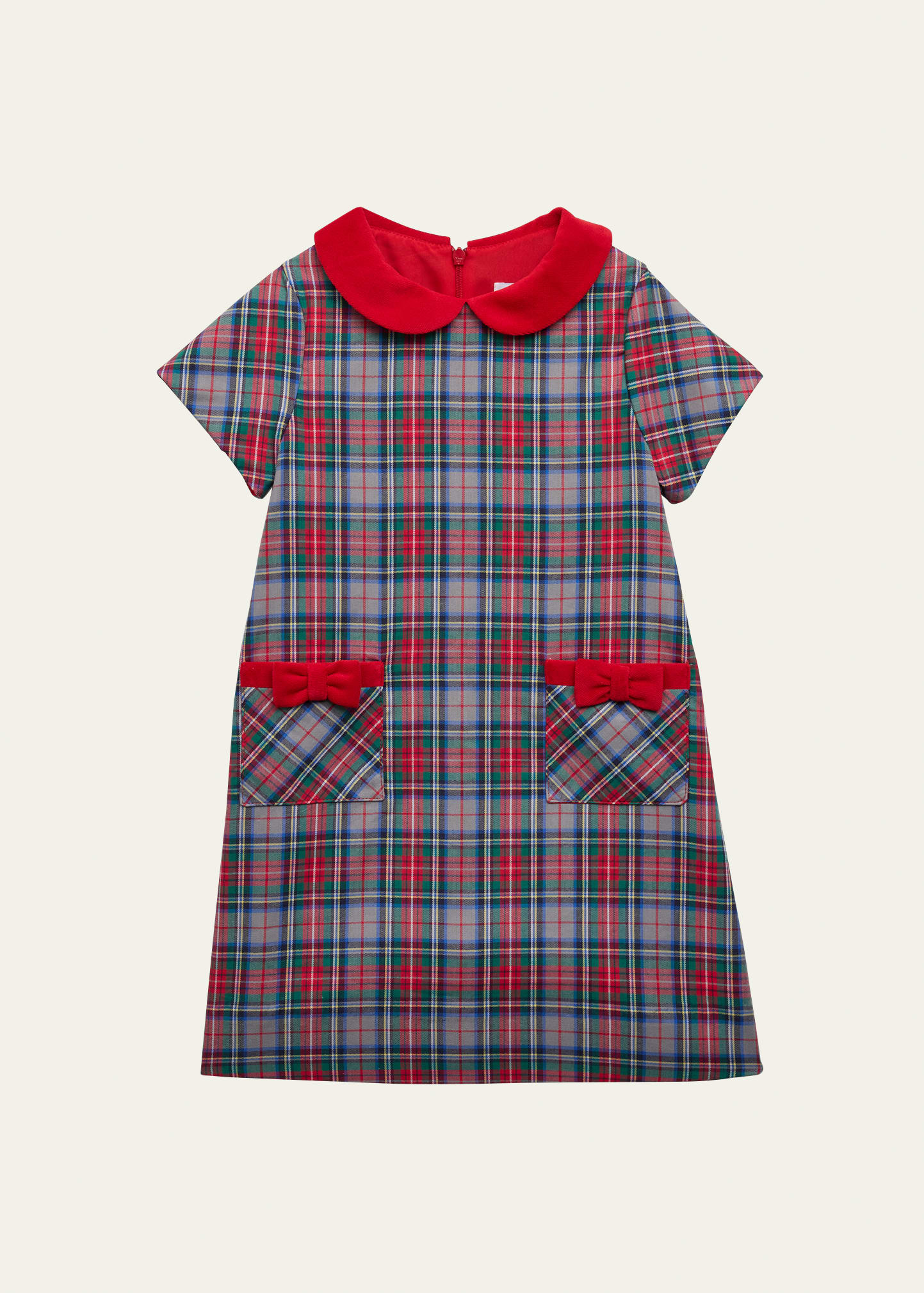 Girl's Plaid-Print Bow Pockets Dress, Size 4-6