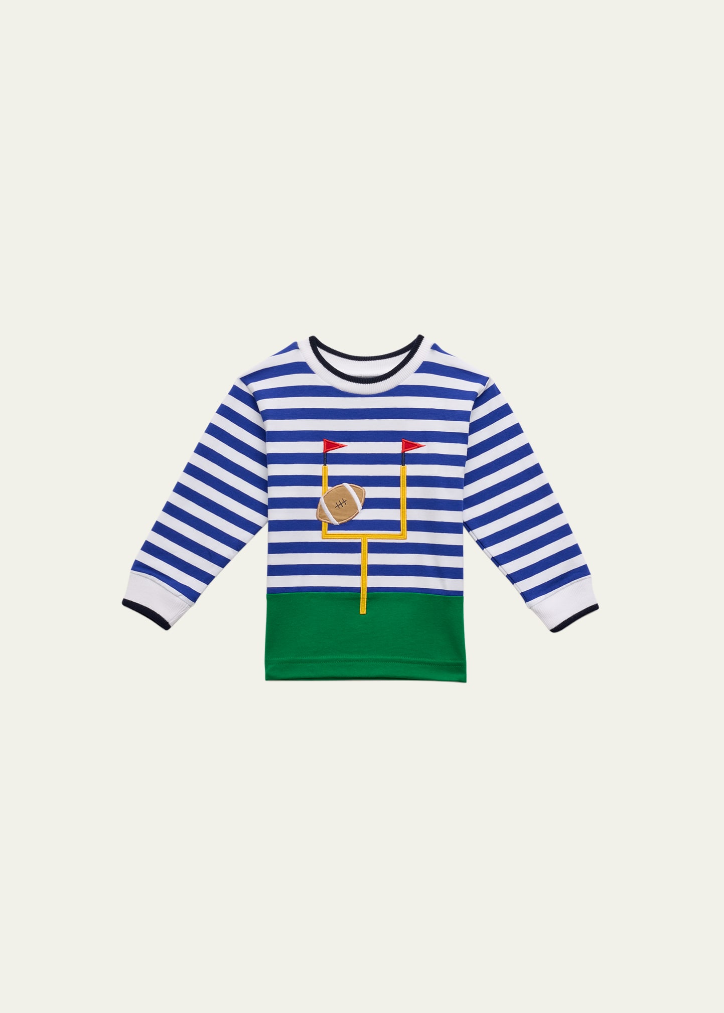 Boy's Striped Knit Embroidered Goalpost Shirt, Size 2-4