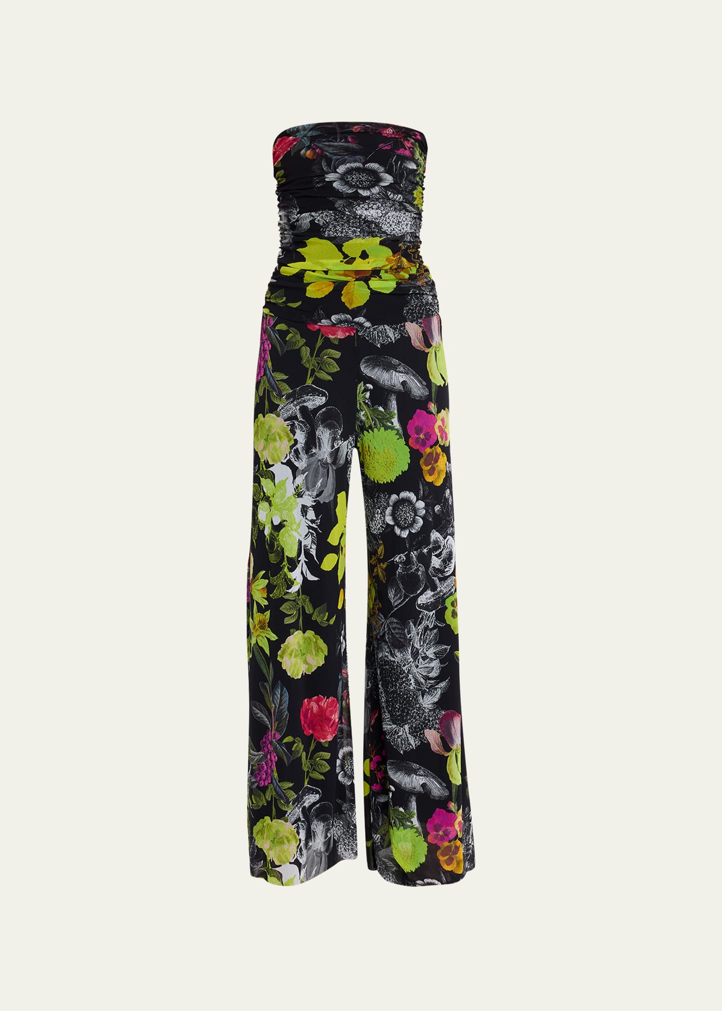 Strapless Botanical-Print Tulle Jumpsuit