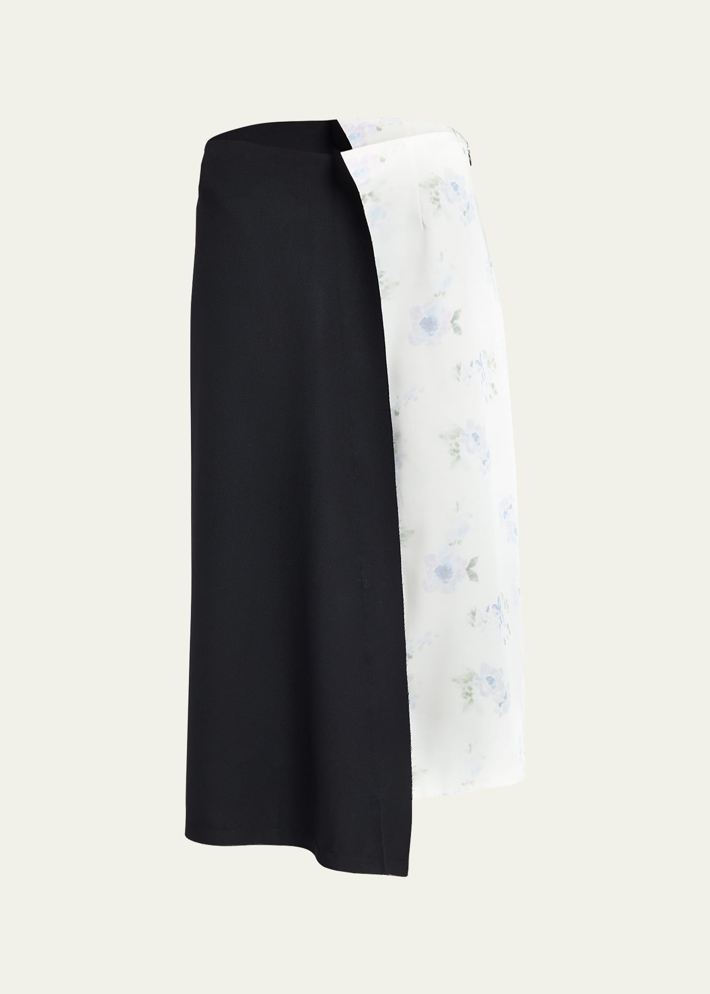 Bicolor Asymmetric Midi Wool Skirt