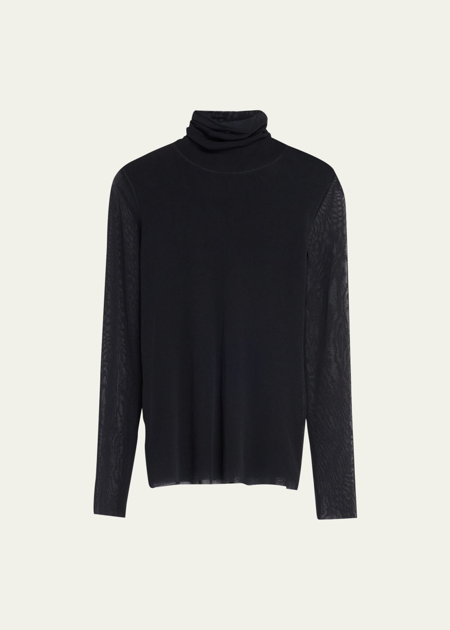 Fuzzi Long-sleeve Turtleneck Tulle Blouse In Nero