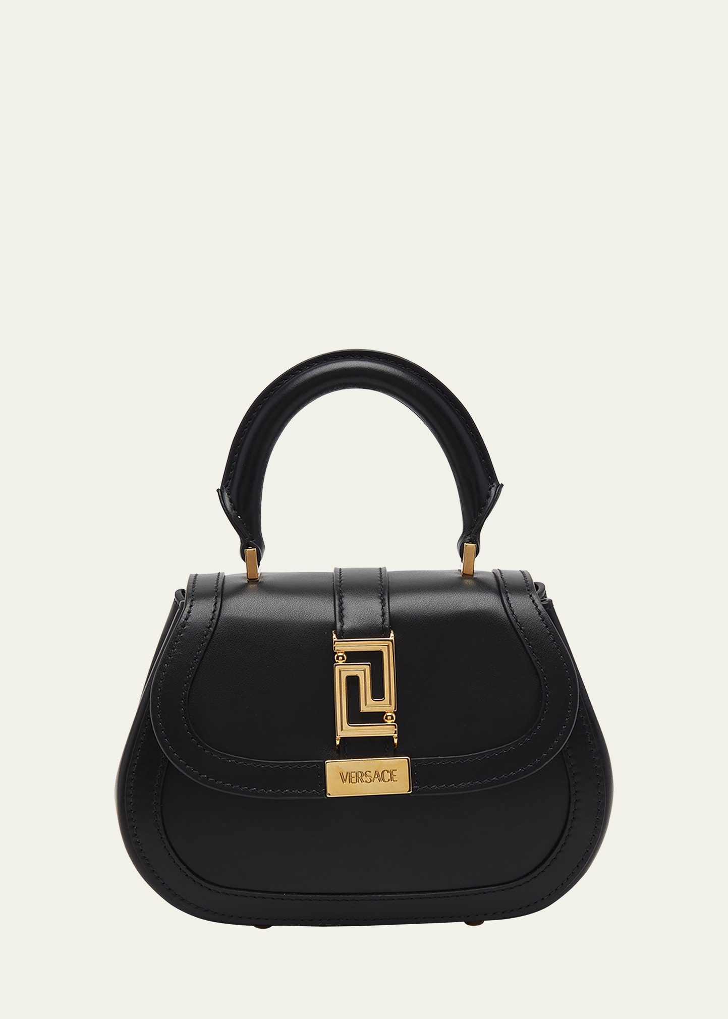 Shop Versace Greca Goddess Mini Calfskin Top-handle Bag In Black  Gol