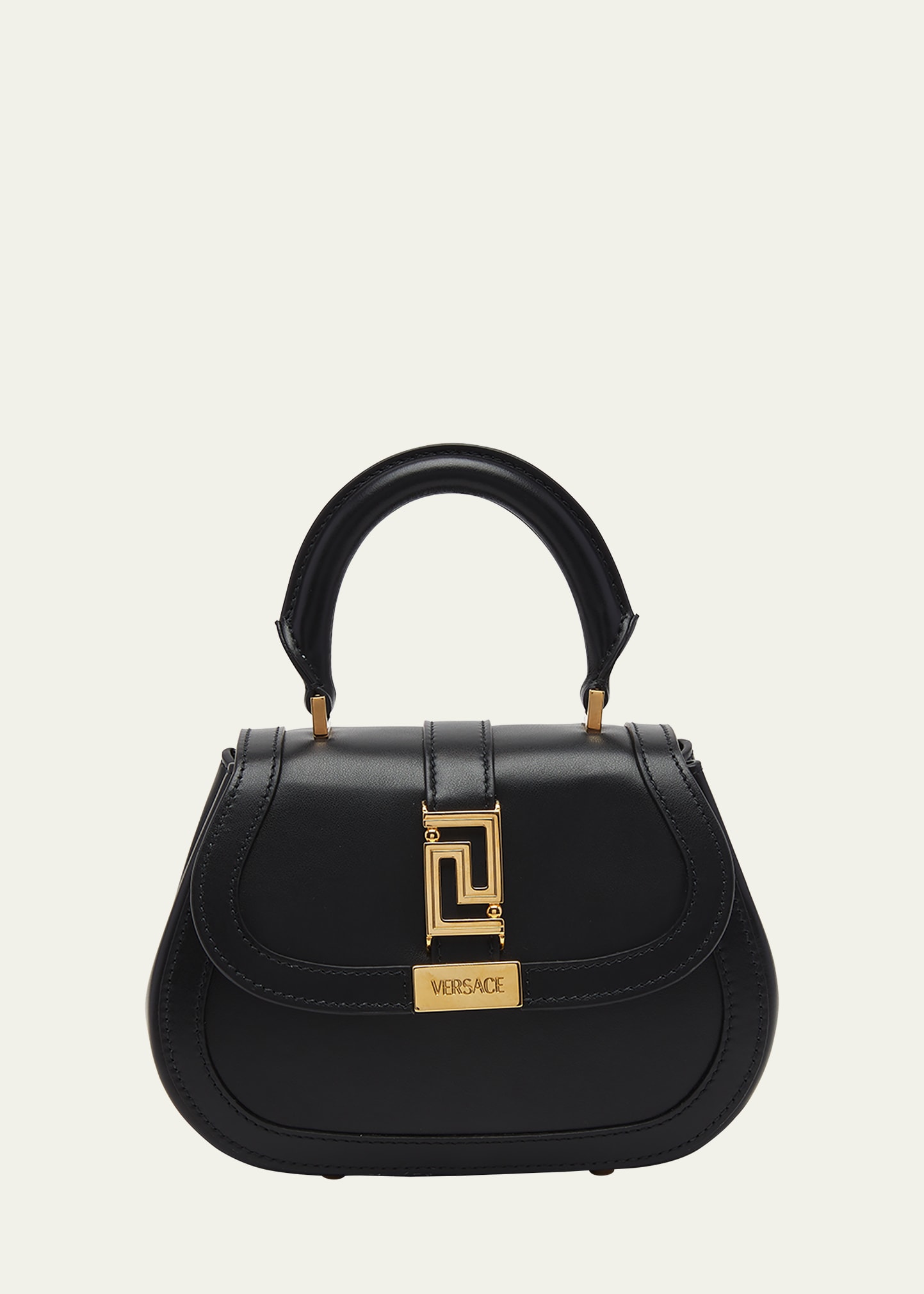 Versace Medium Greca Goddess Leather Top Handle Bag In Black  Gol