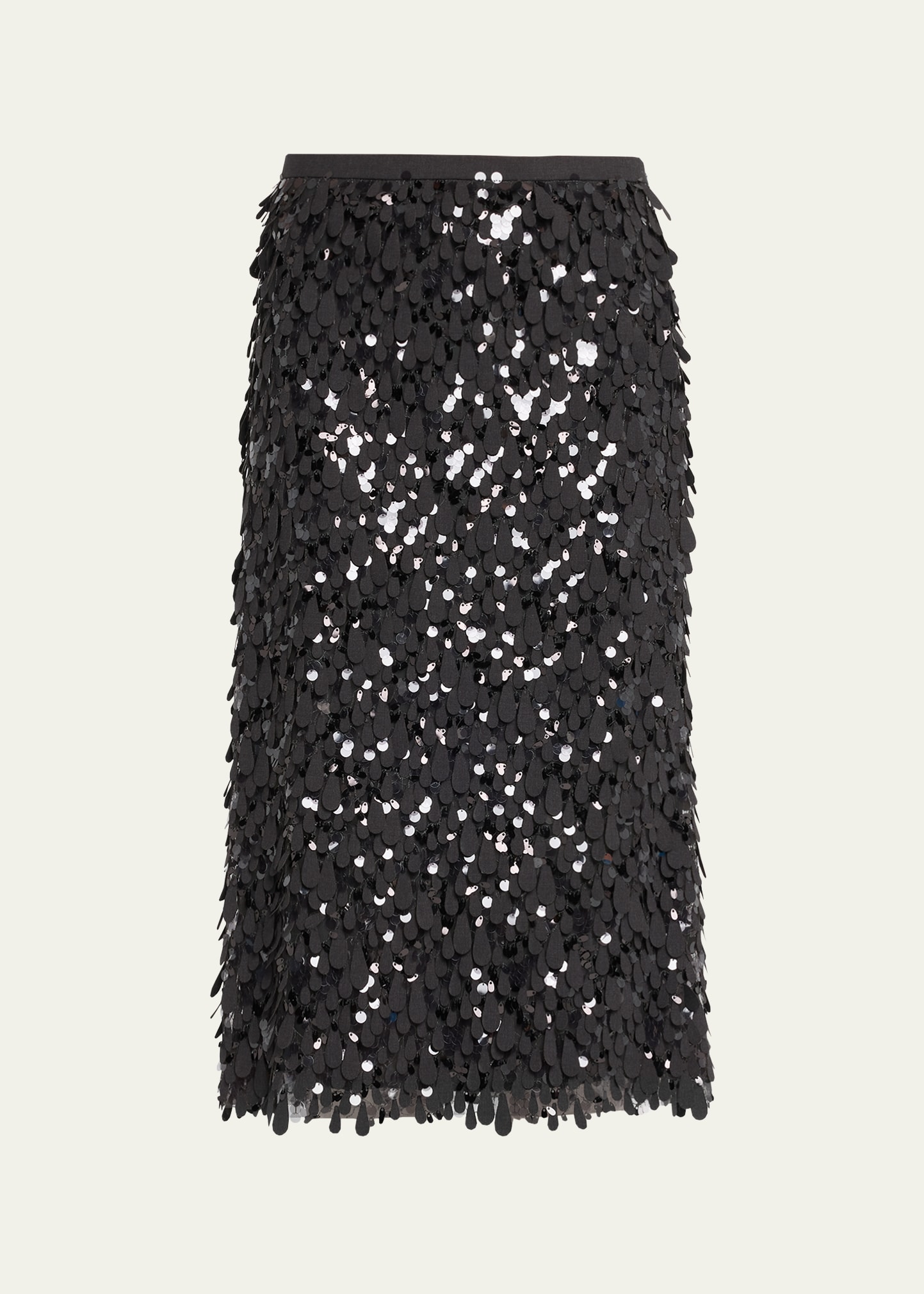 Brunello Cucinelli Tropical Wool Midi Skirt With Jazz Drop Sequins In C796 Anthracite