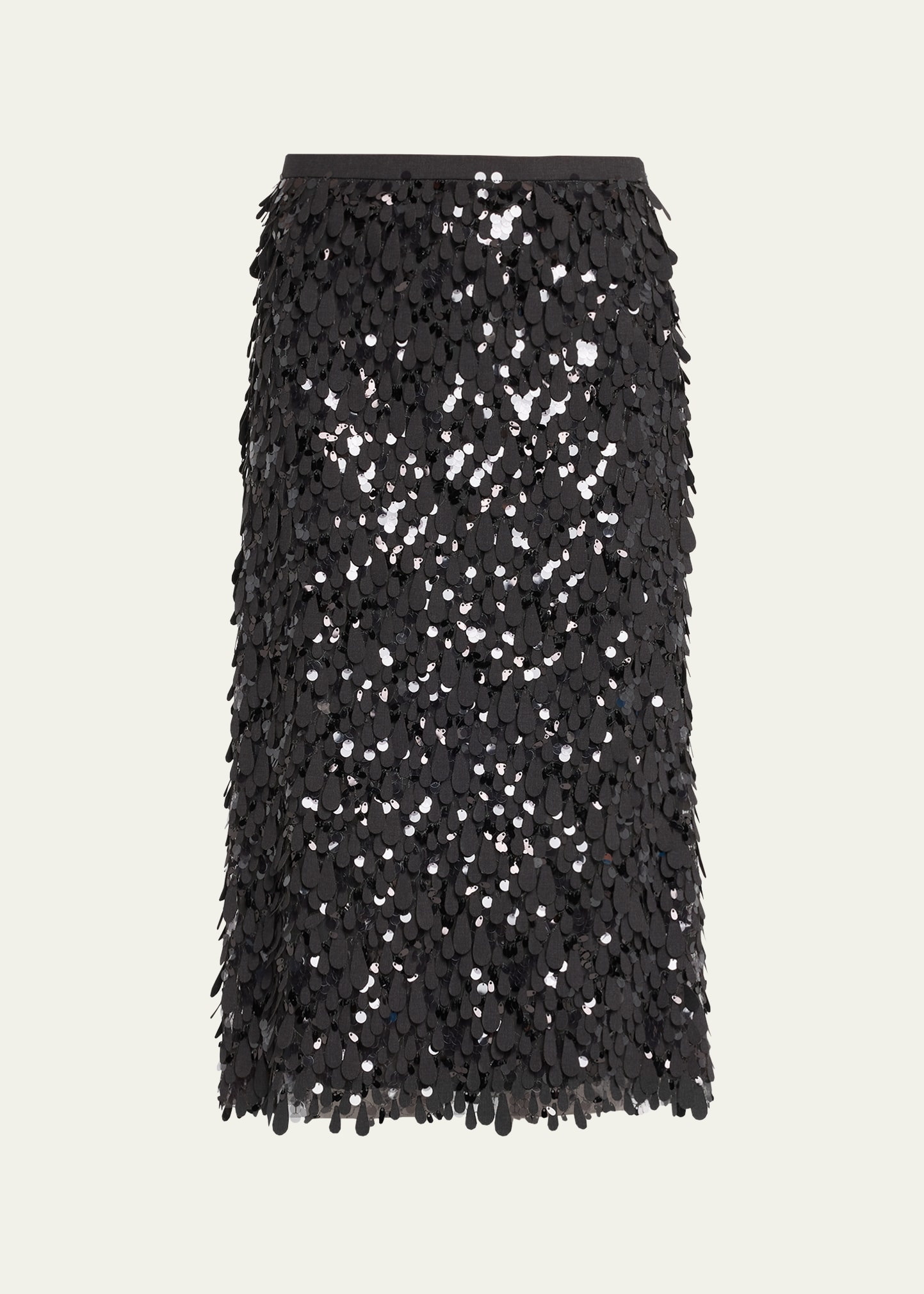 Shop Brunello Cucinelli Tropical Wool Midi Skirt With Jazz Drop Sequins In C796 Anthracite