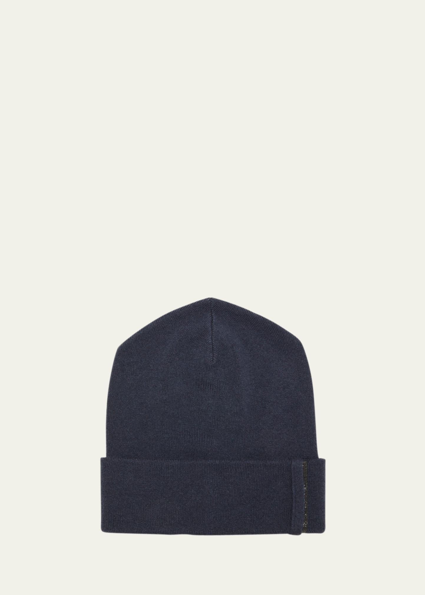 Brunello Cucinelli Cashmere Knit Beanie With Monili Detail In C8901 Night