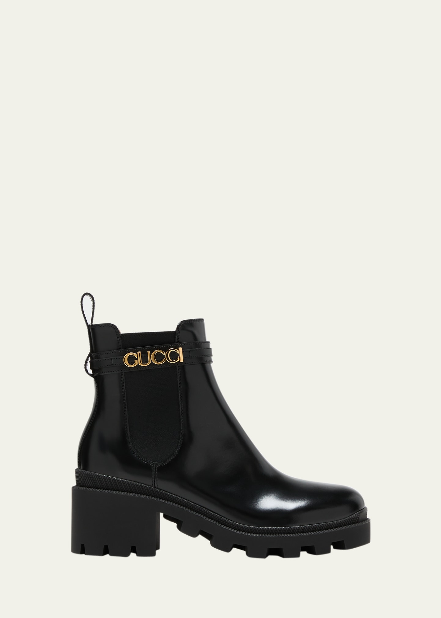 GUCCI TRIP LEATHER LOGO-STRAP CHELSEA BOOTS