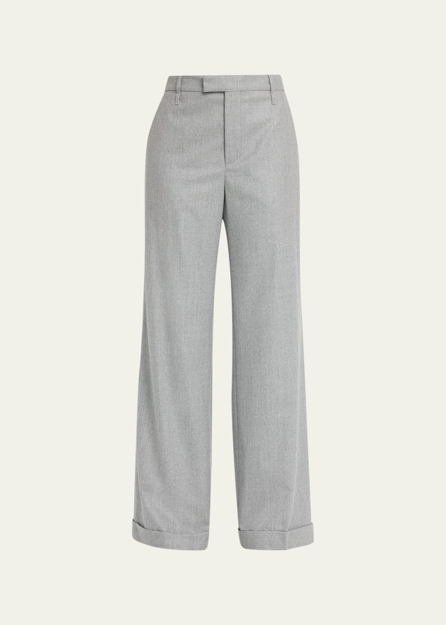 Shop Brunello Cucinelli Wide-leg Wool Flannel Trousers In C272 Pearl Grey