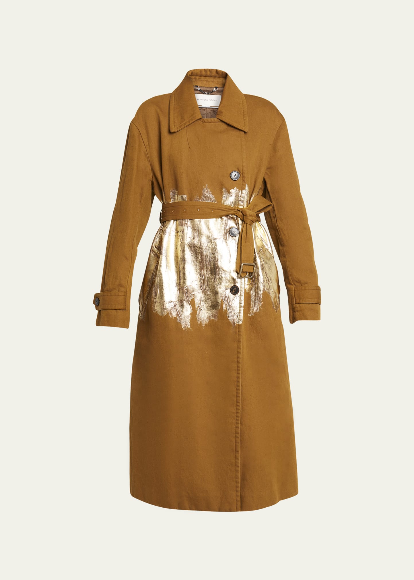 Ronas Belted Trench Coat with Metallic Gold Detail