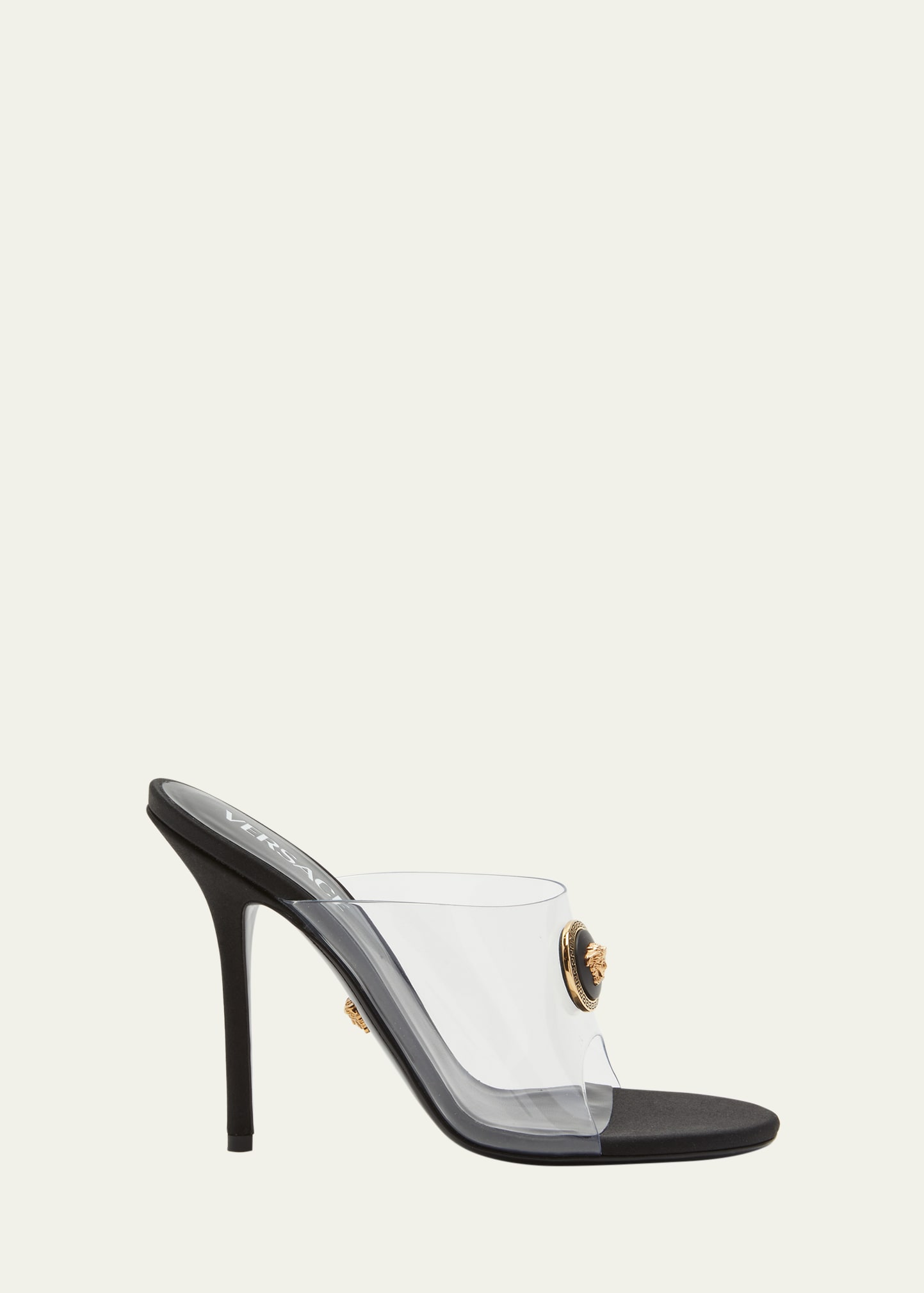 VERSACE MEDUSA CLEAR STILETTO MULE SANDALS