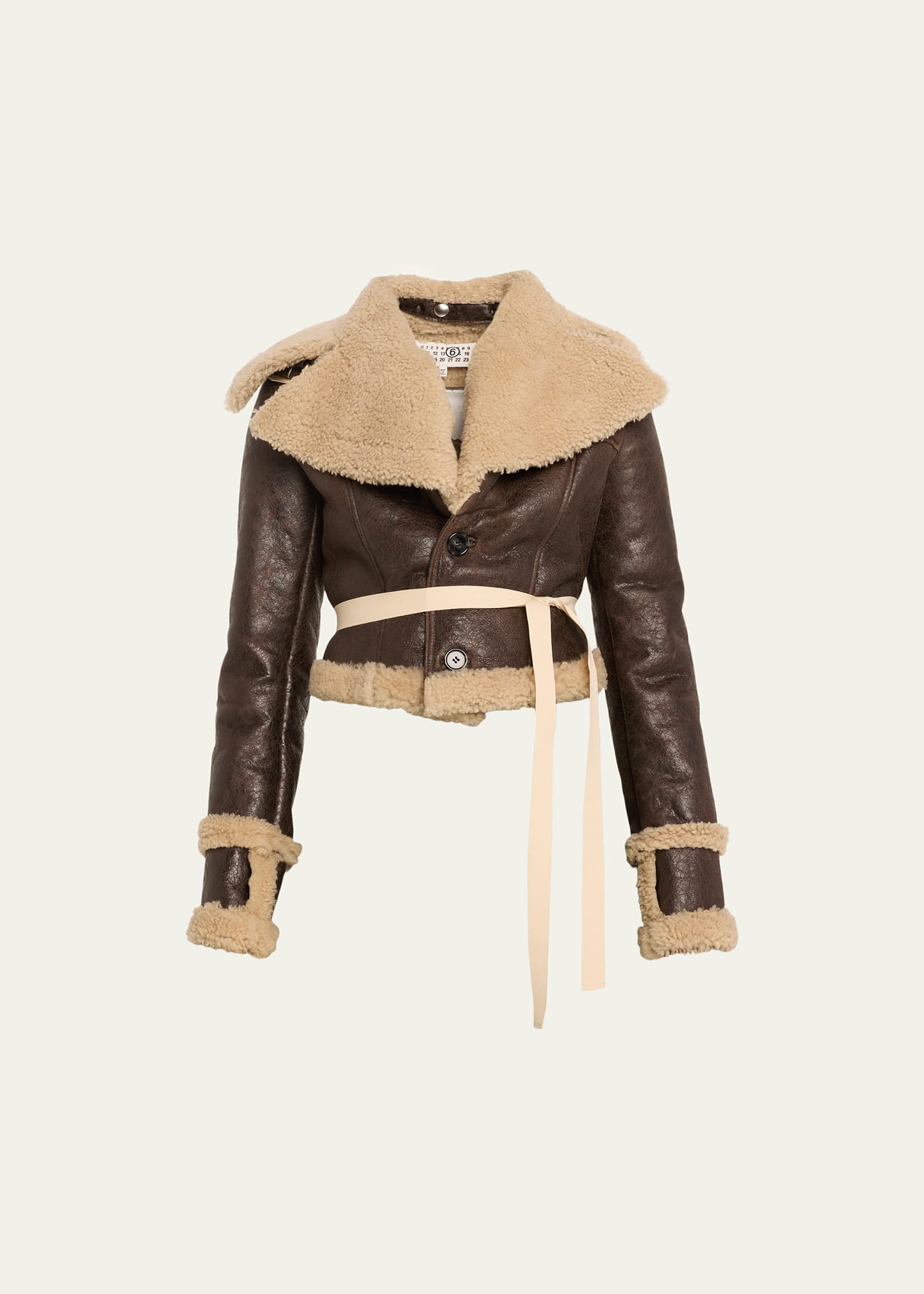 Mm6 Maison Margiela Cropped Shearling Sports Jacket In Brown