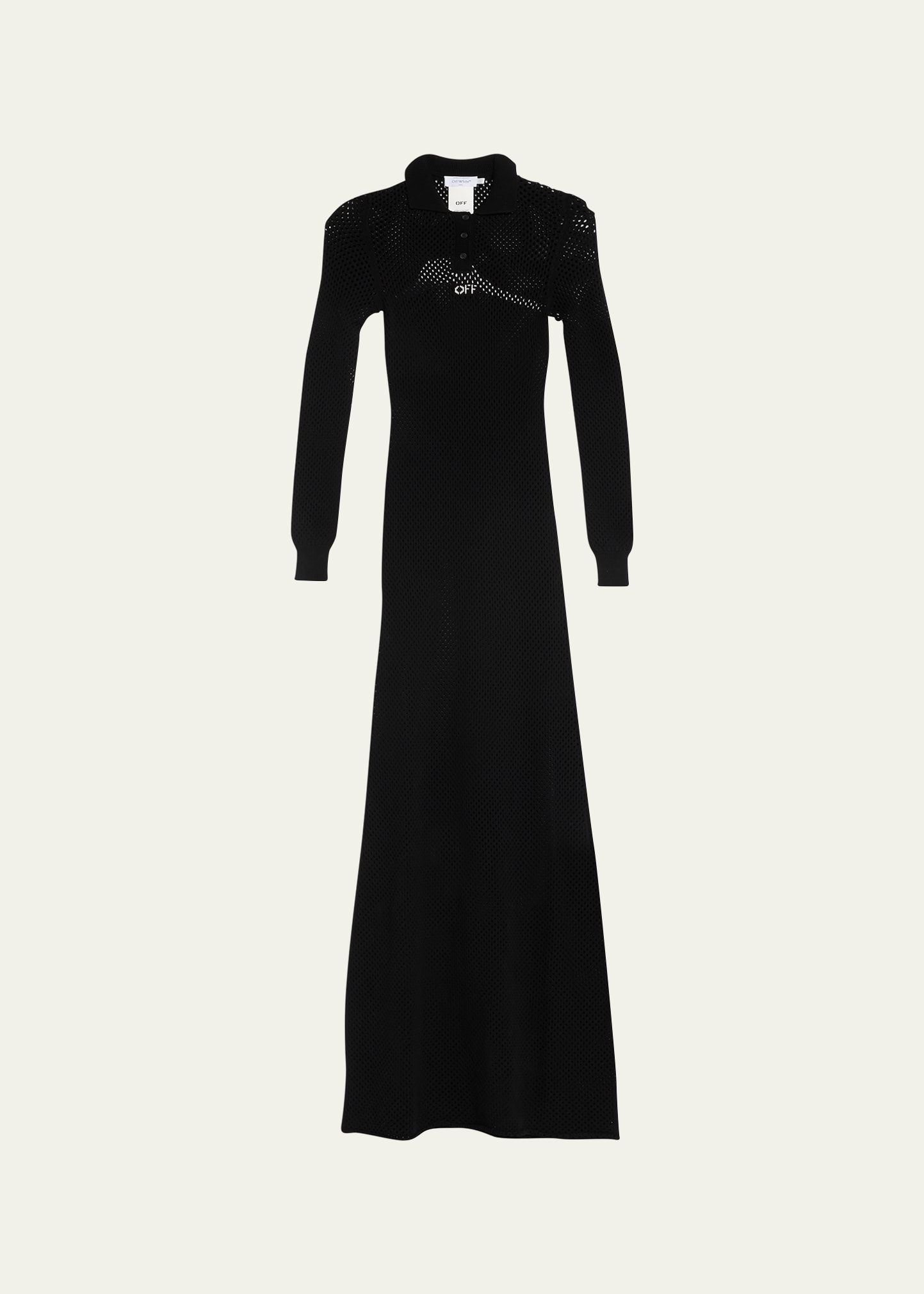 Shop Off-white Long Net Polo Dress In Black Whit