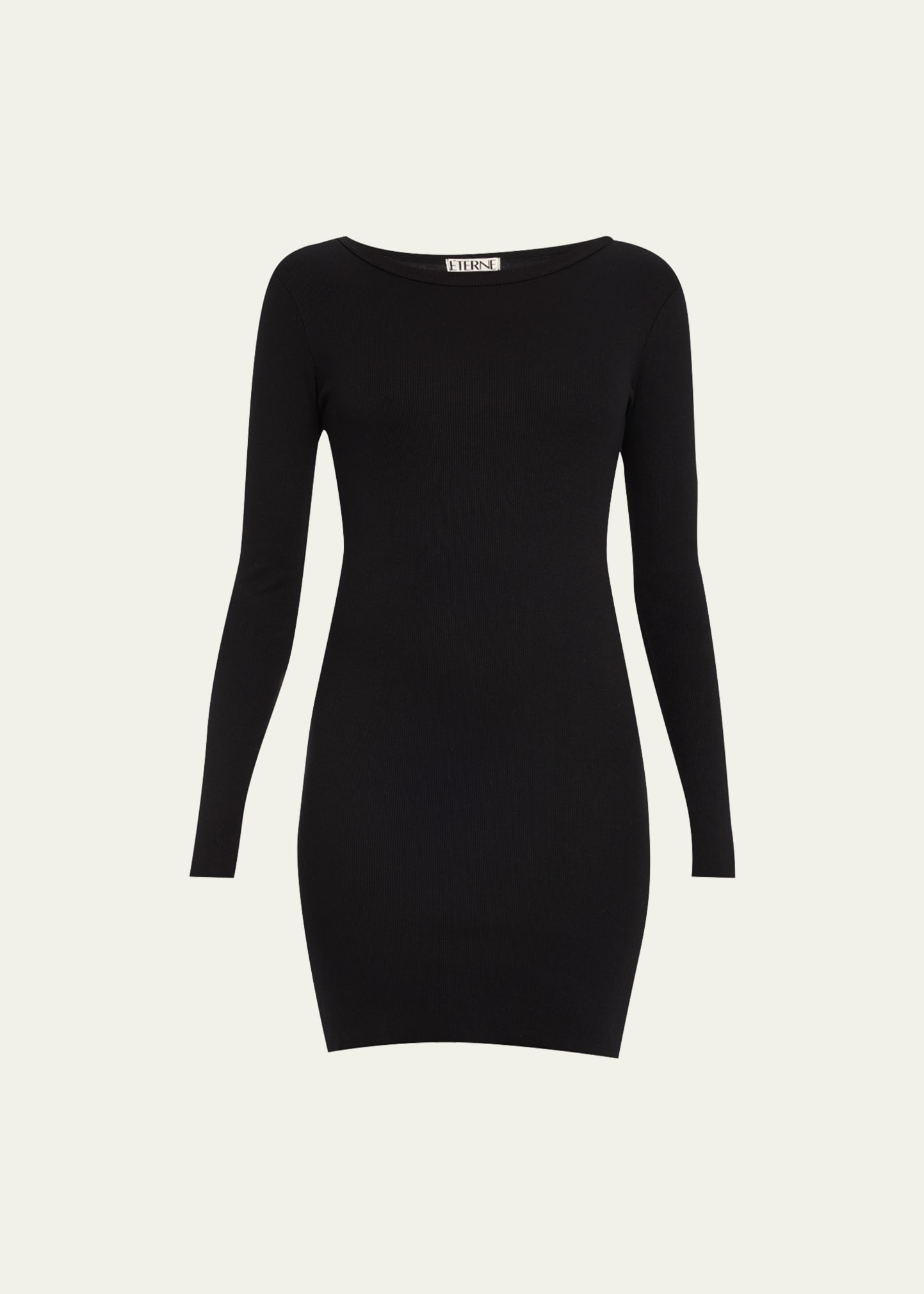 Éterne Long-sleeve Crewneck Knit Mini Dress In Black