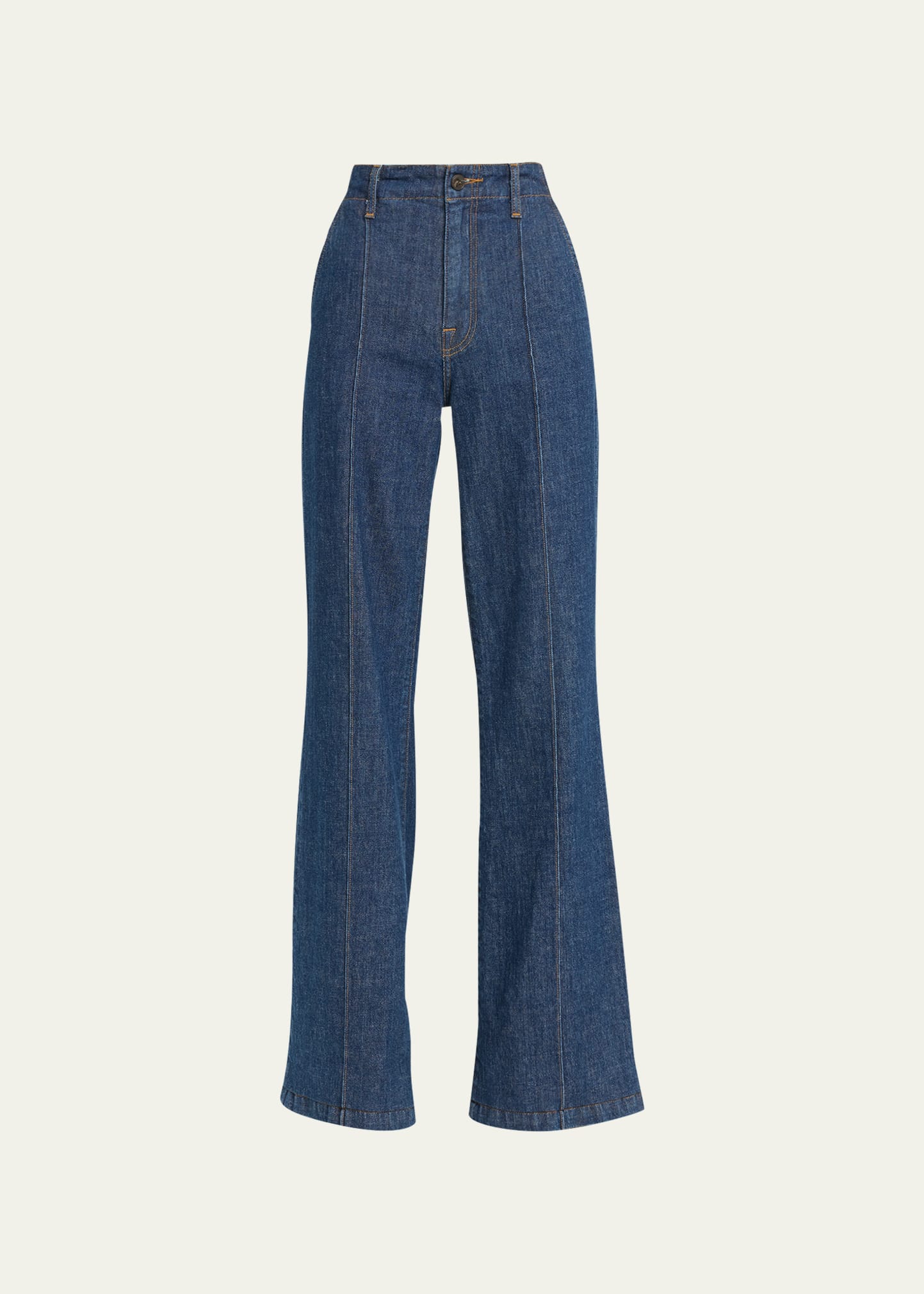 Shop Simkhai Ansel High-rise Topstitched Denim Flare Jeans In Imperial