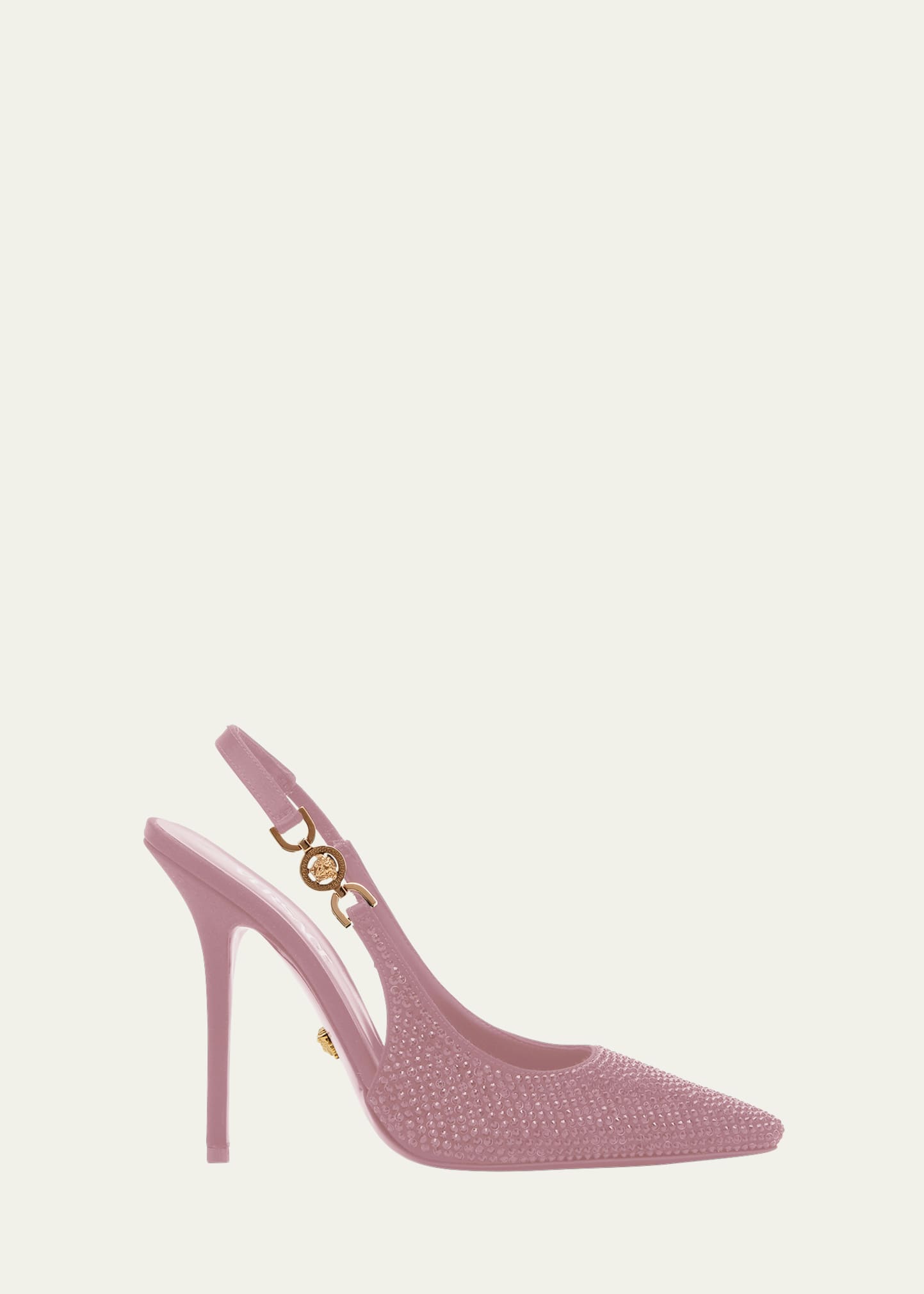 Shop Versace Crystal Stiletto Slingback Pumps In Pale Pink