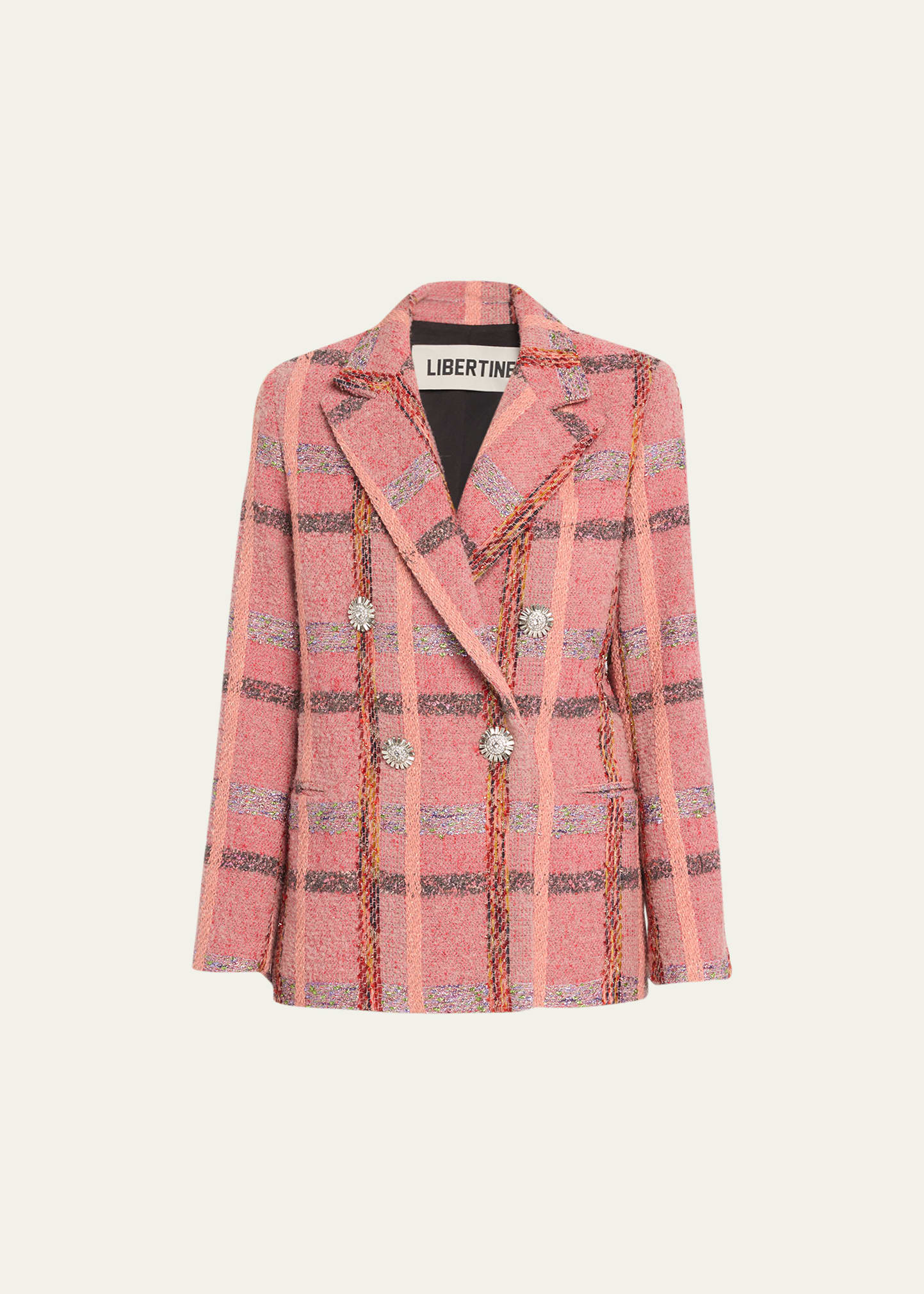 Pink Boucle Double-Breasted Blazer Jacket