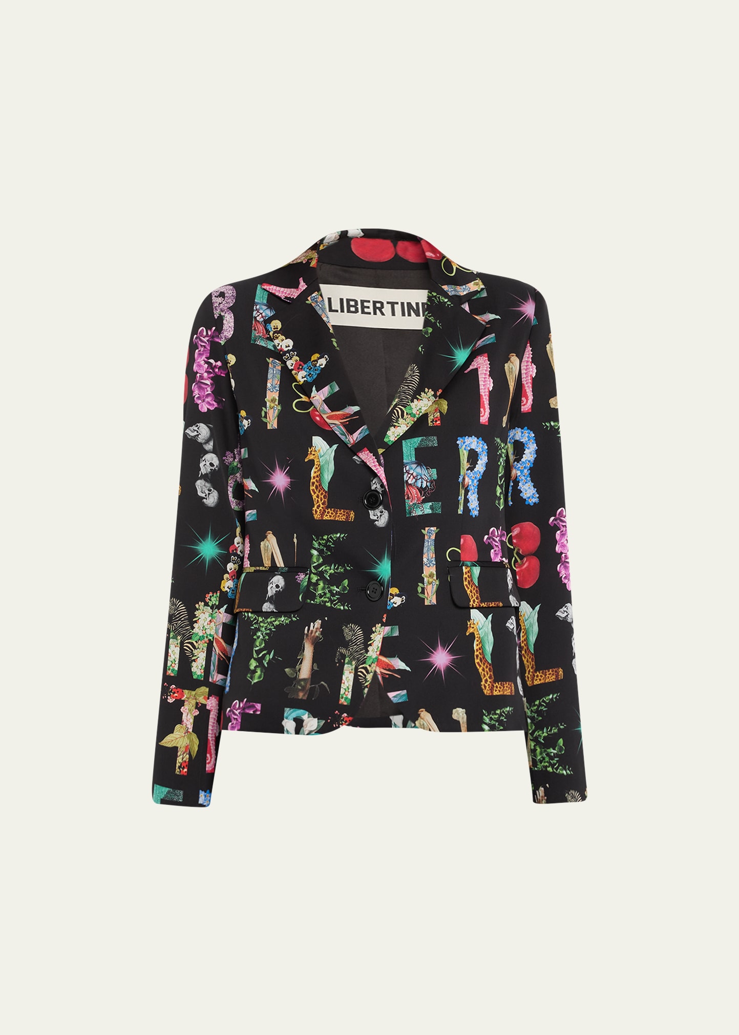 Shop Libertine Deco Letters Short Blazer Jacket In Blkmu