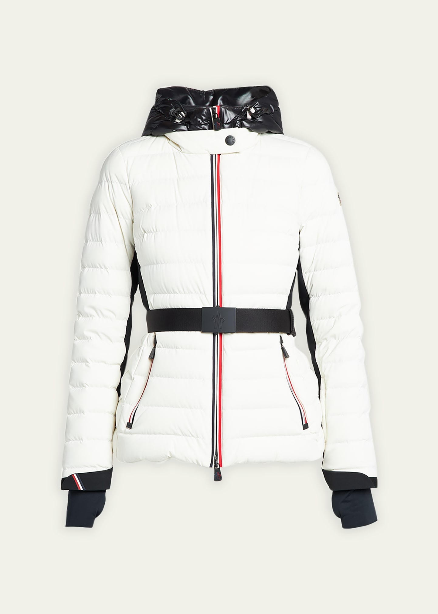 Shop Moncler Bruche Contrast Belted Puffer Jacket In White