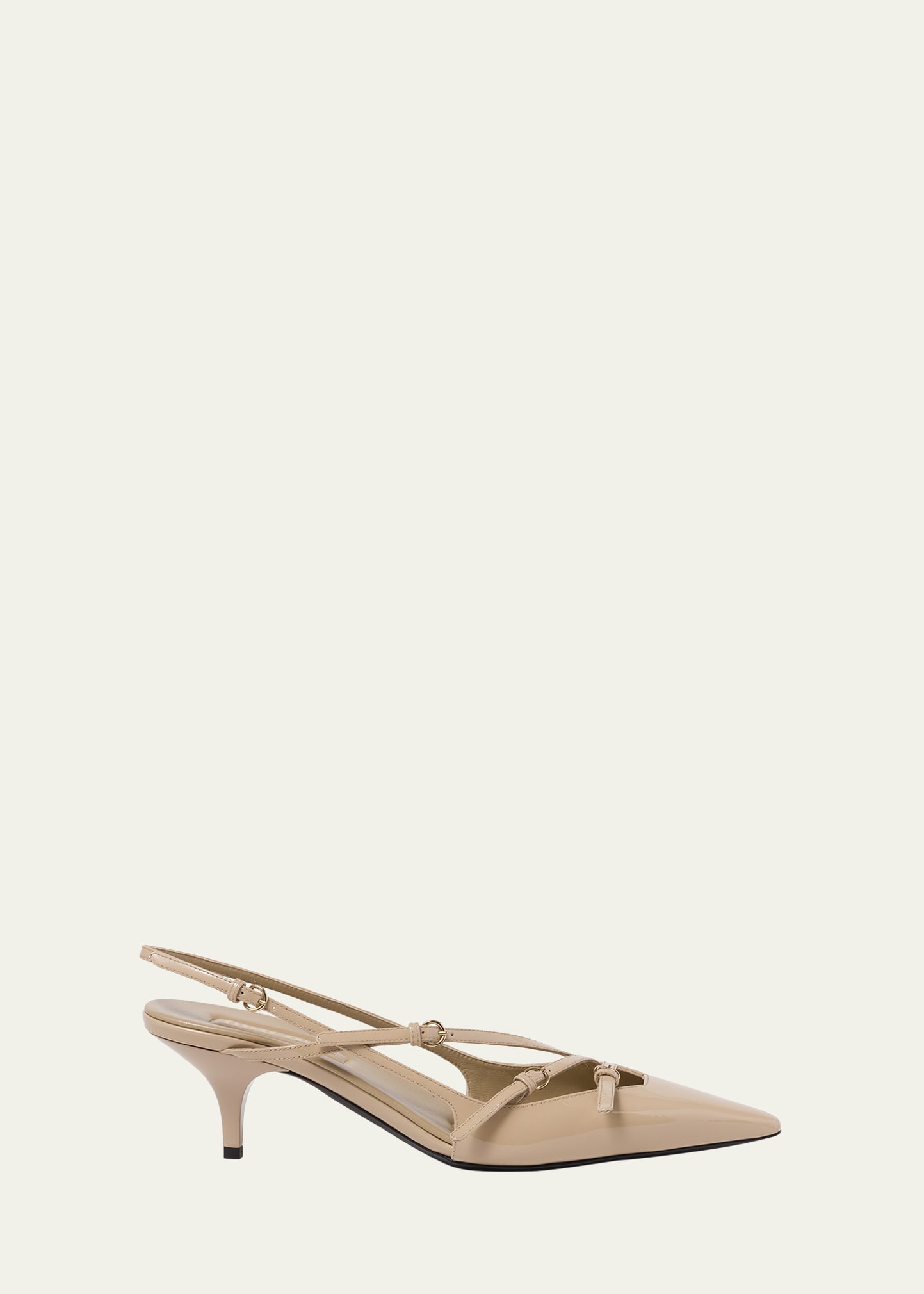 Miu Miu Patent Buckle-trio Slingback Pumps In Sabbia