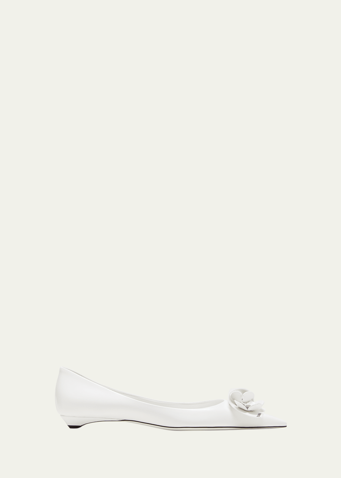 Shop Prada Leather Twist Floral Ballerina Flats In Bianco
