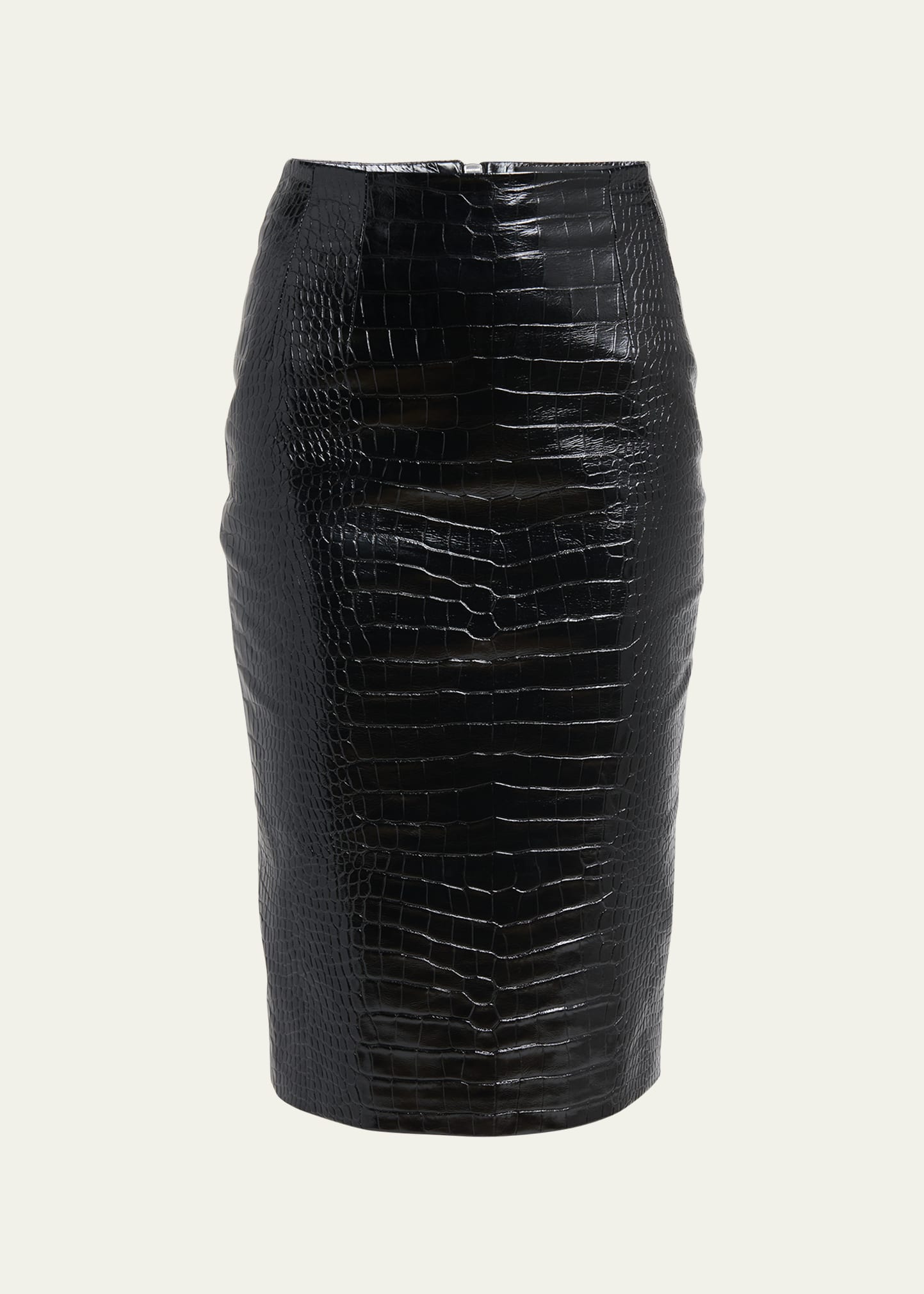 Shop Versace Croc-embossed Patent Leather Pencil Skirt In Black