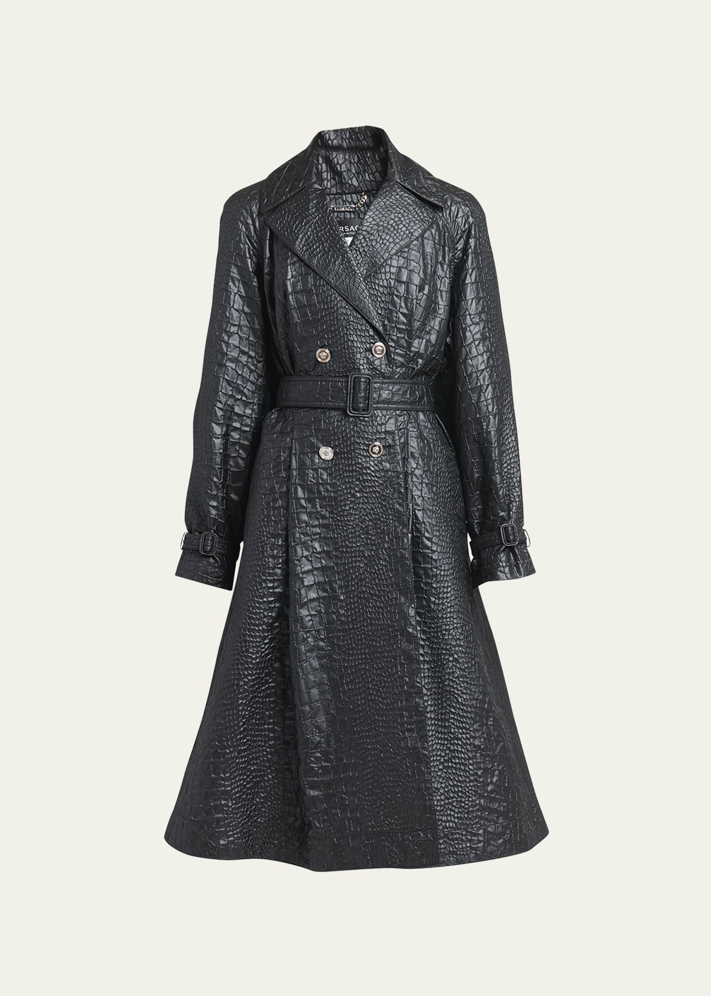 Belted Techno Lacquered Crocodile-Coquet Trench Coat