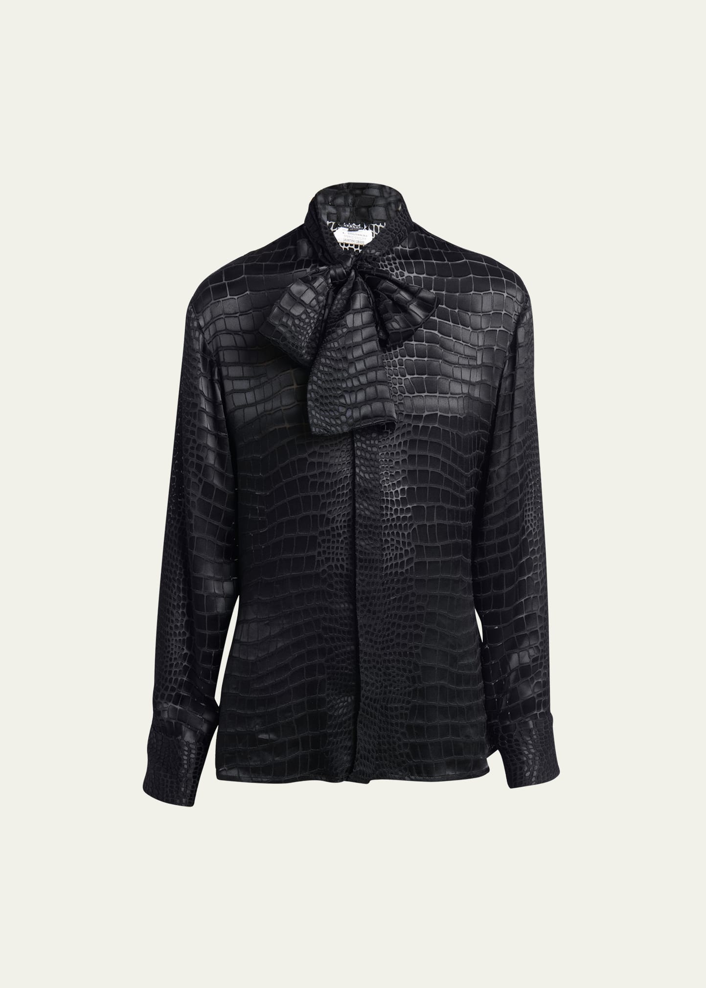 Shop Versace Crocodile Jacquard Neck-scarf Shirt In Black