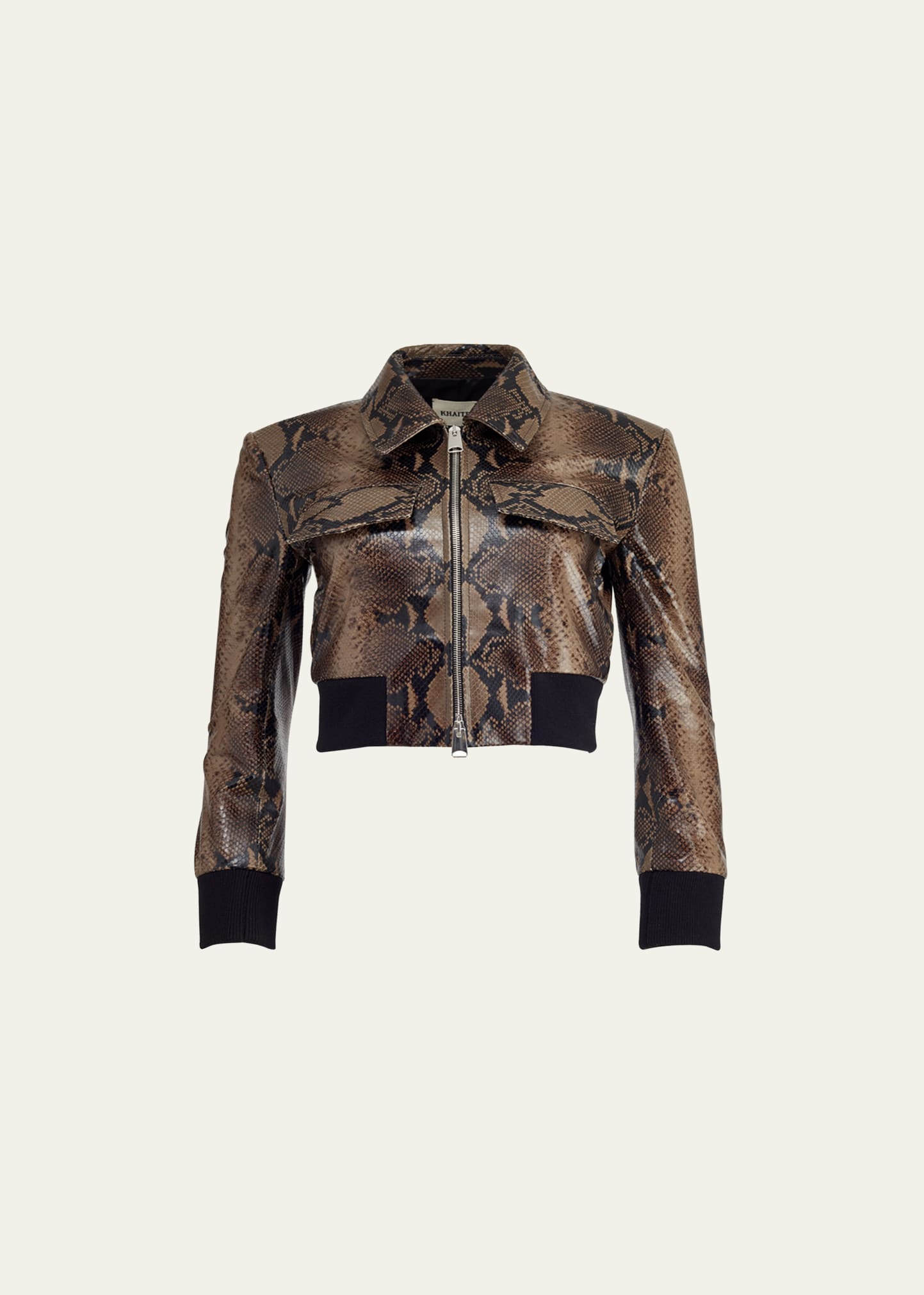 Khaite Hector Cropped Snake-effect Leather Jacket In Brown